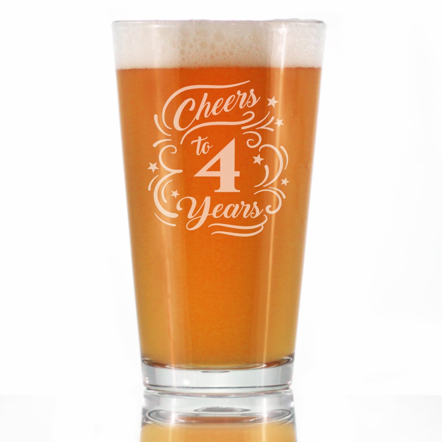 Cheers to 4 Years - Pint Glass for Beer - Gifts for Women &amp;amp; Men - 4th Anniversary Party Decor - 16 Oz Glasses