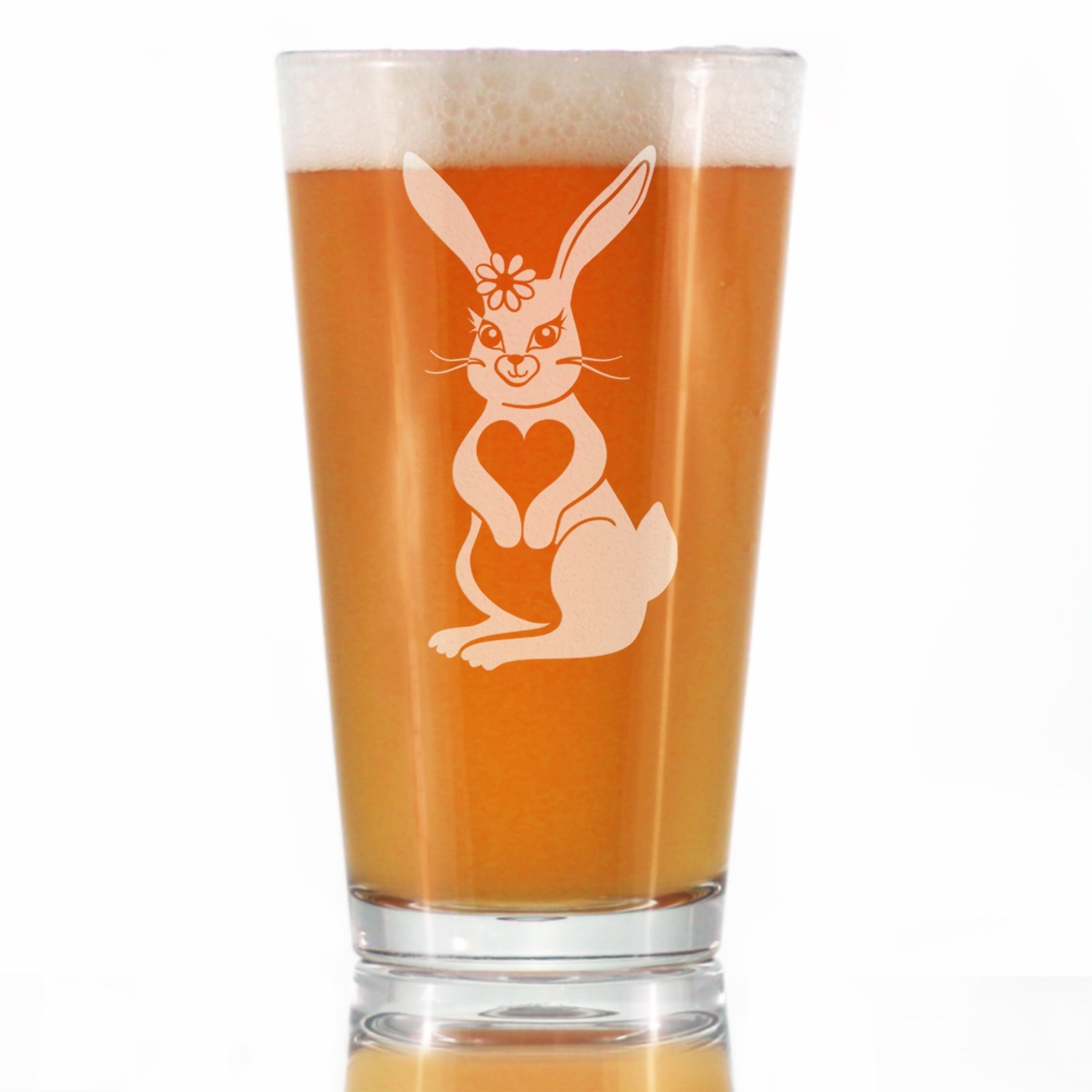 Cute Bunny Rabbit - Pint Glass for Beer - Hand Engraved Gifts for Men &amp;amp; Women That Love Bunnies