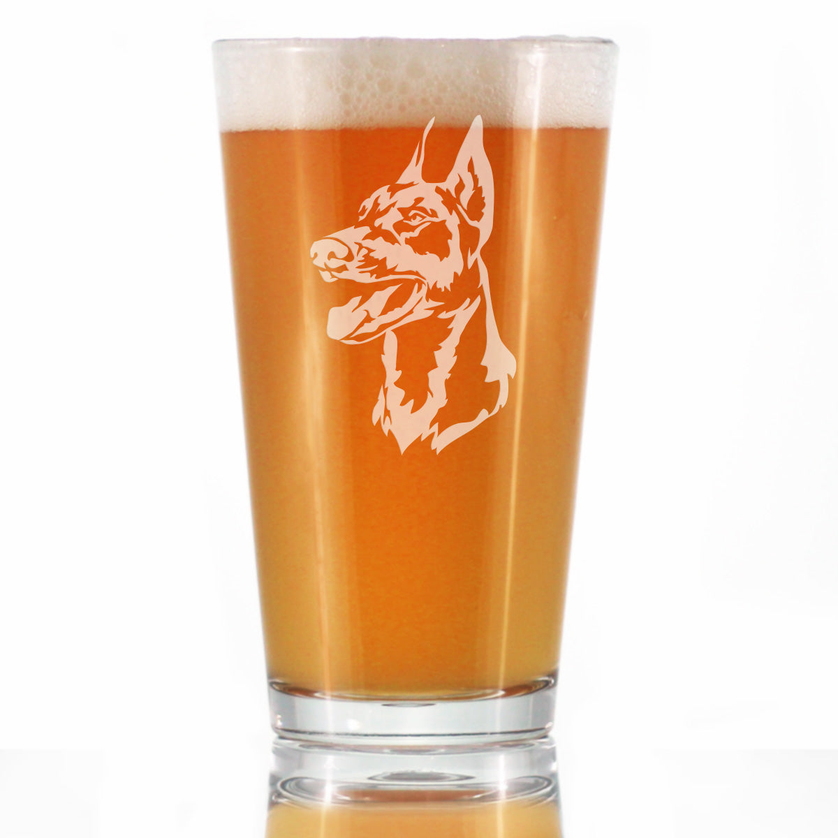 Doberman Face Pint Glass for Beer - Unique Dog Themed Decor and Gifts for Moms &amp;amp; Dads of Pinscher Dobermans - 16 Oz