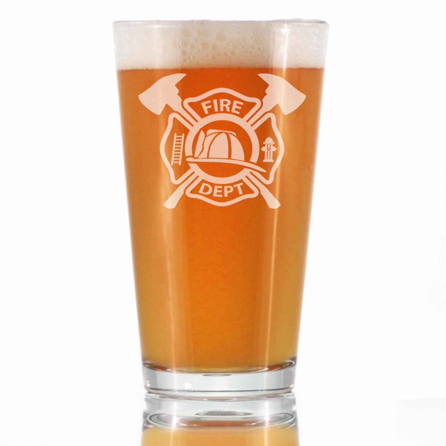 Firefighter Symbol Engraved Pint Glass, Unique Gifts for Firefighters, Firemen &amp;amp; Firewomen