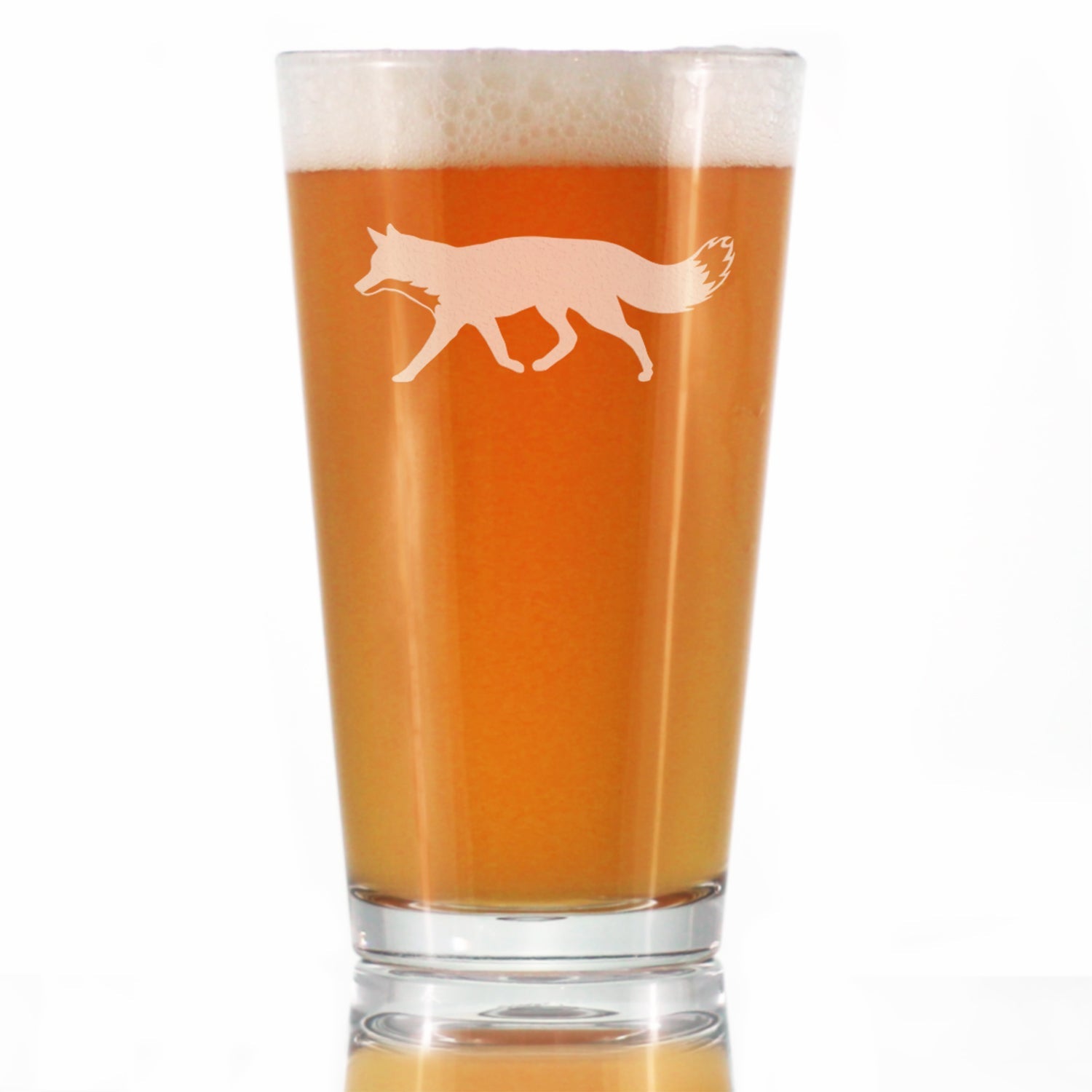 Fox Silhouette Pint Glass for Beer - Cabin Themed Fox Gifts or Rustic Fox Decor for Women and Men - 16 Oz Glasses