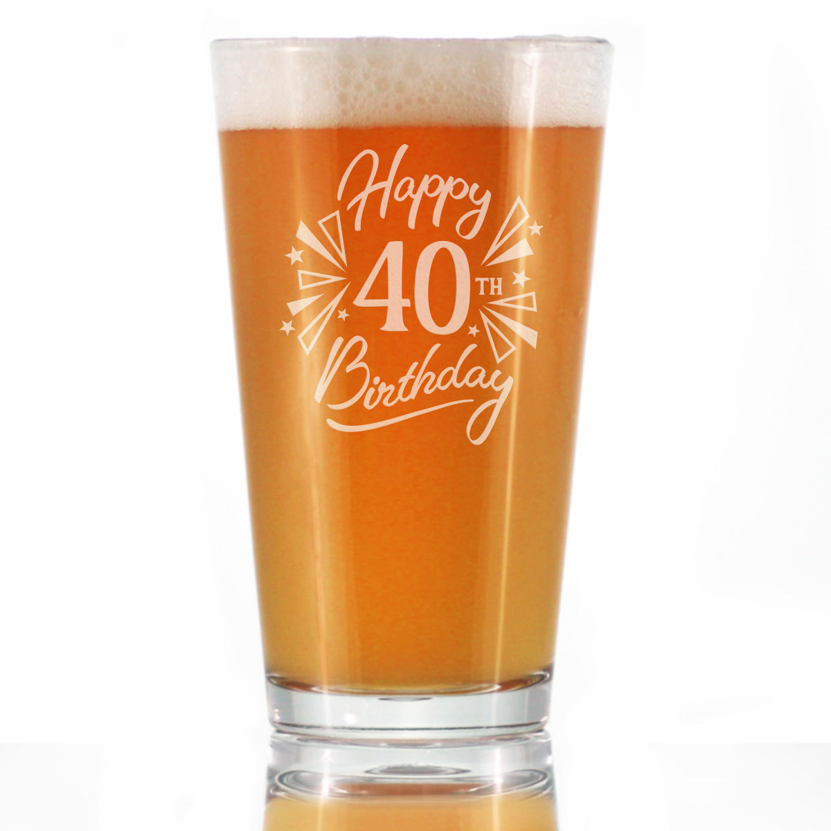 Happy 40th Birthday - Pint Glass for Beer - Gifts for Women &amp;amp; Men Turning 40 - Fun Bday Party Decor - 16 Oz