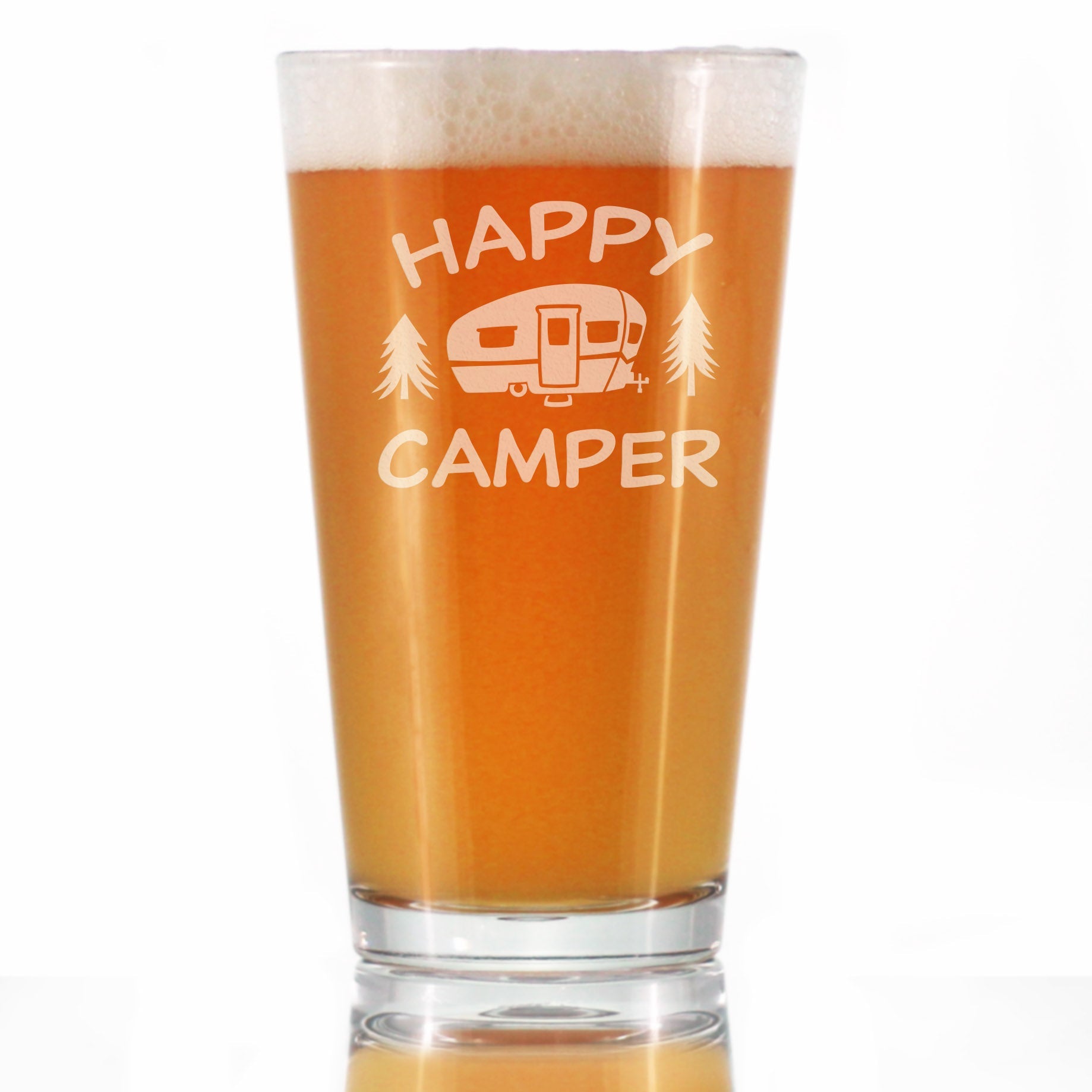 Happy Camper - Pint Glass for Beer - Fun RV Gifts for Men &amp;amp; Women Who Love Drinking &amp;amp; Camping - 16 oz