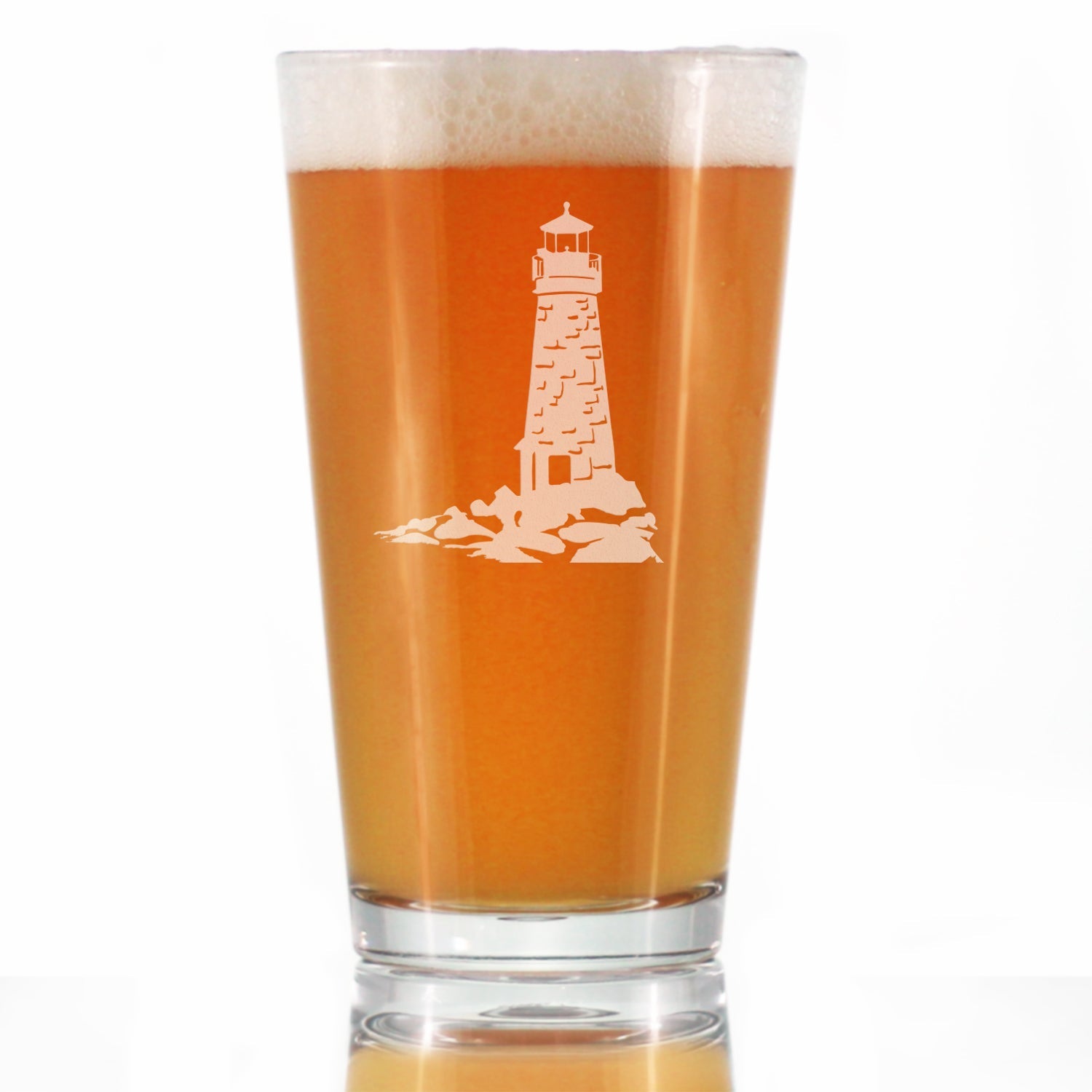 Lighthouse Pint Glass for Beer - Nautical Themed Decor and Gifts for Beach Lovers - 16 oz Glasses