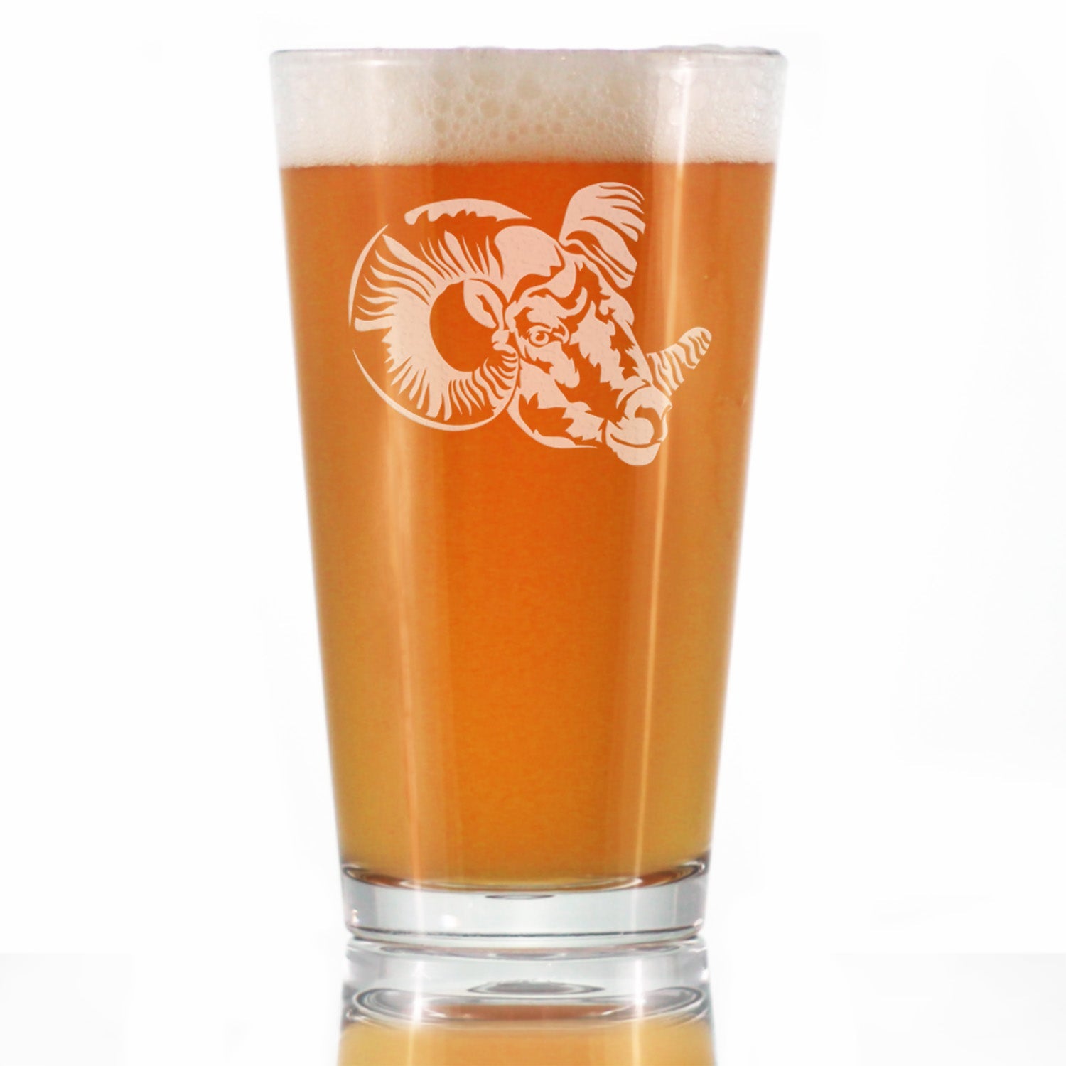 Ram Face Pint Glass for Beer - Bighorn Sheep Themed Decor and Gifts for Rocky Mountain Animal Lovers - 16 Oz Glasses