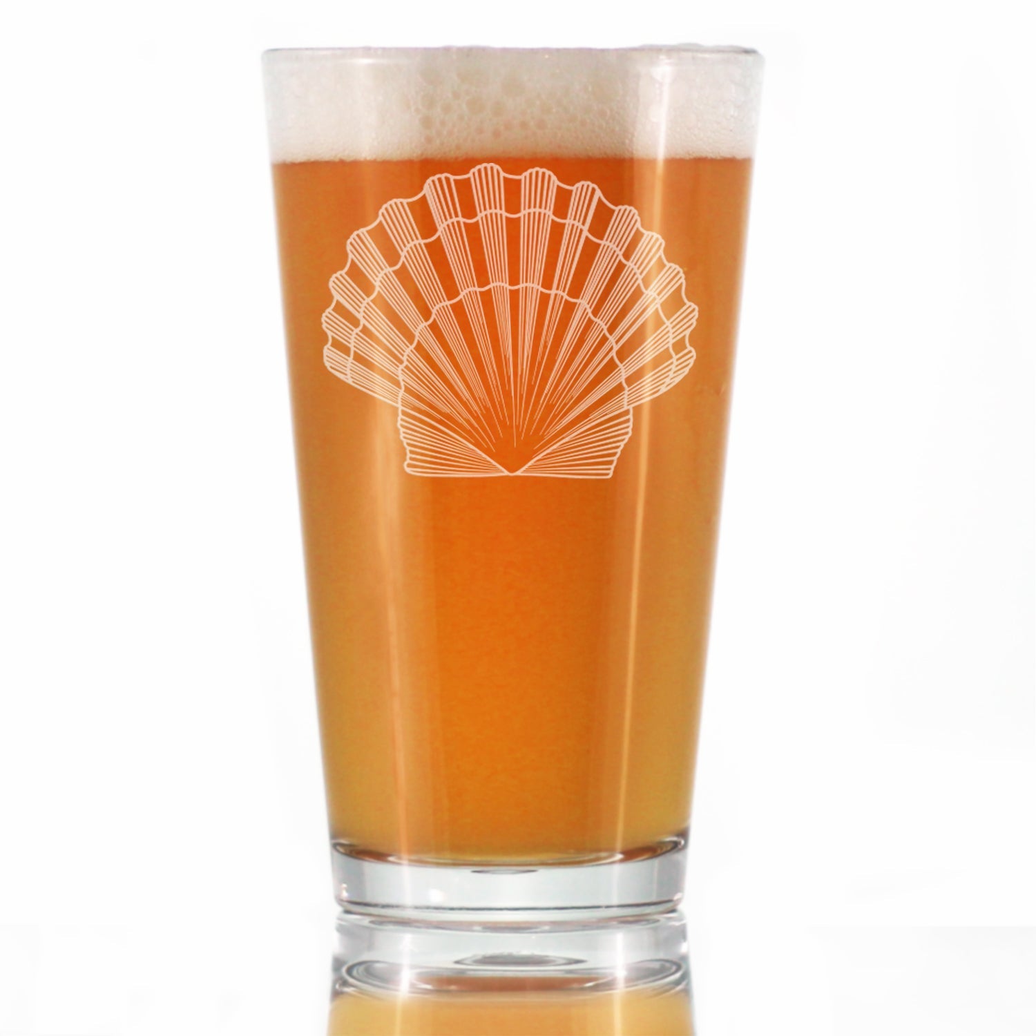 Seashell Engraved 16 Oz Pint Glass, Unique Decorative Gift for Beach House, Nautical Decor Birthday Gifts with Seashells