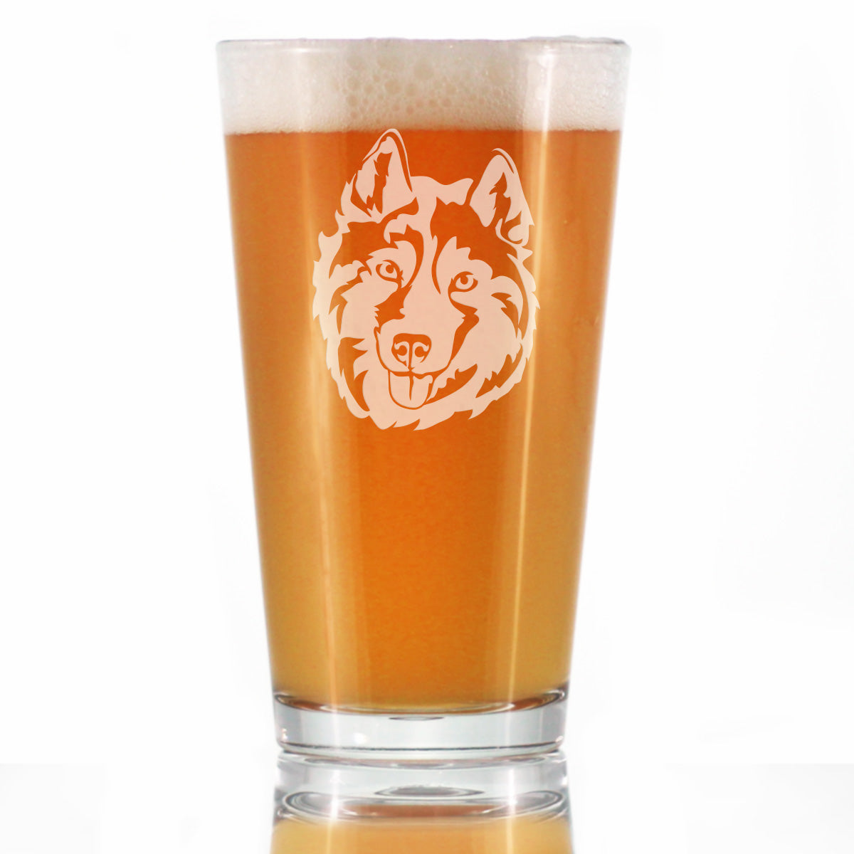 Siberian Husky Face Pint Glass for Beer - Unique Dog Themed Decor and Gifts for Moms &amp;amp; Dads of Huskies - 16 Oz