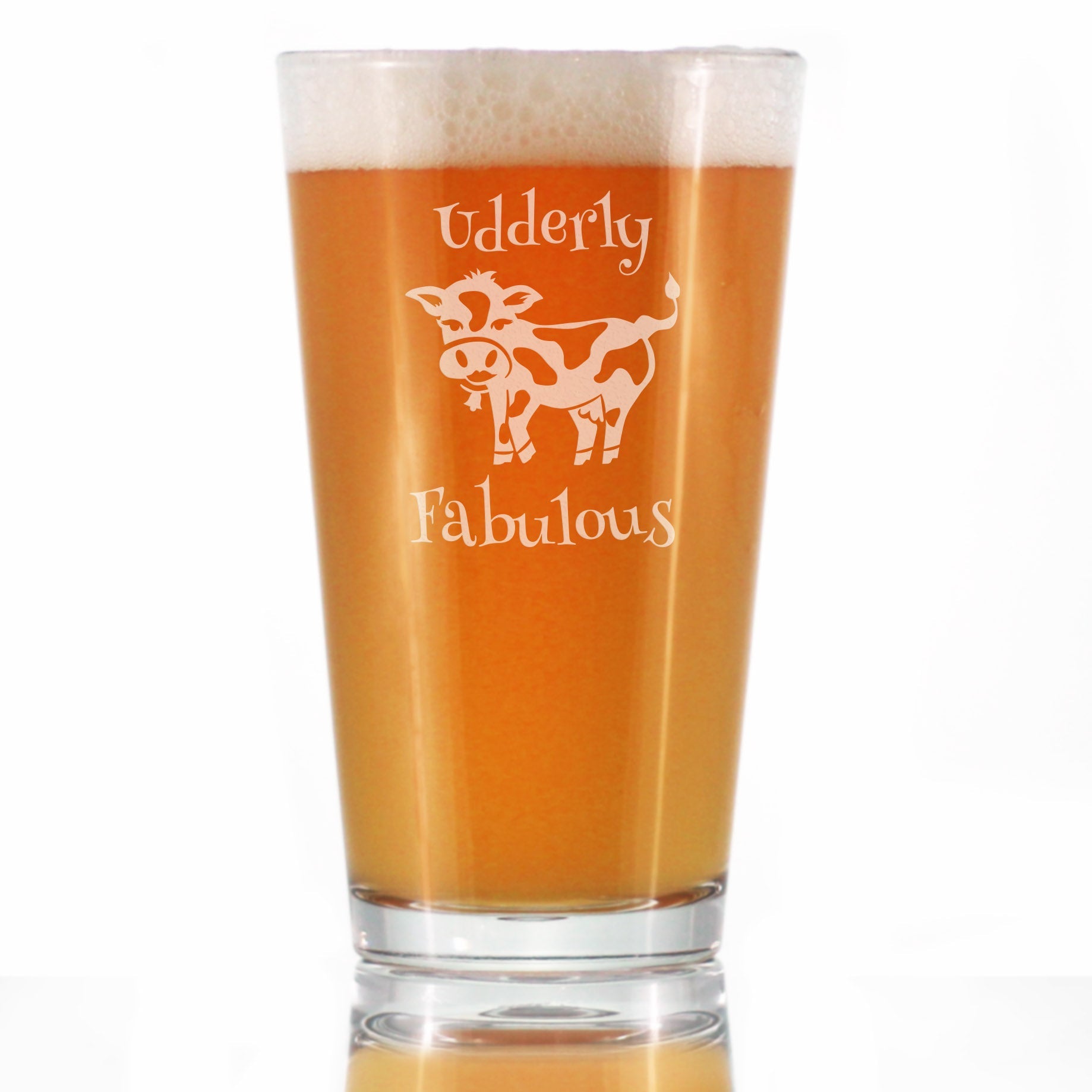 Udderly Fabulous - Pint Glass for Beer - Funny Cow Gifts for Men &amp;amp; Women - Fun Cow Themed Décor - 16 oz
