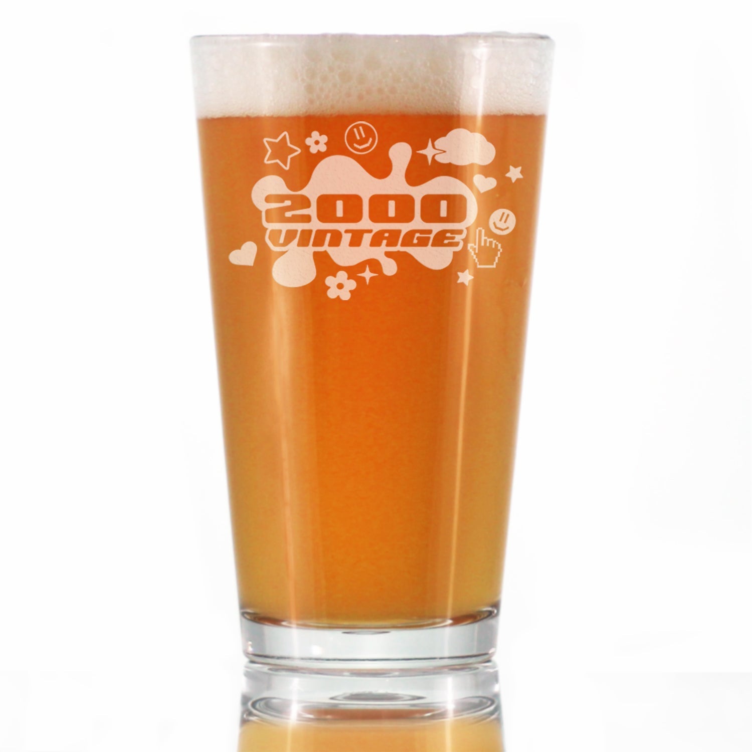 Vintage 2000 - Pint Glass for Beer - 25th Birthday Gifts for Men or Women Turning 25 - Fun Bday Party Decor - 16 Oz Pint Glasses