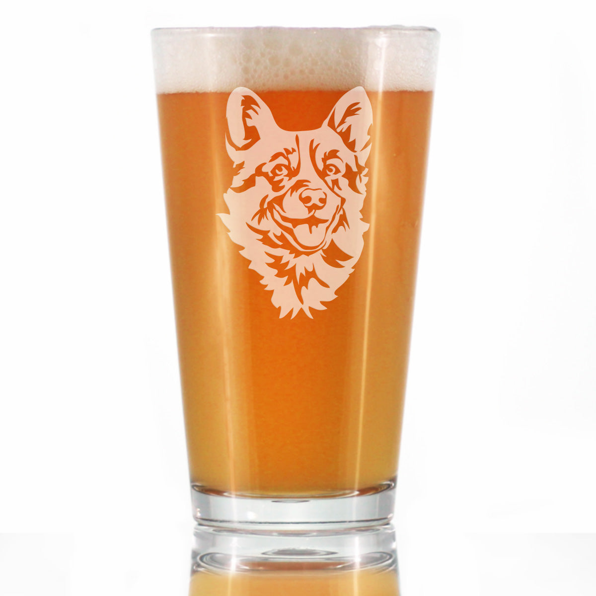 Corgi Face Pint Glass for Beer - Unique Dog Themed Decor and Gifts for Moms &amp;amp; Dads of Welsh Corgies- 16 Oz