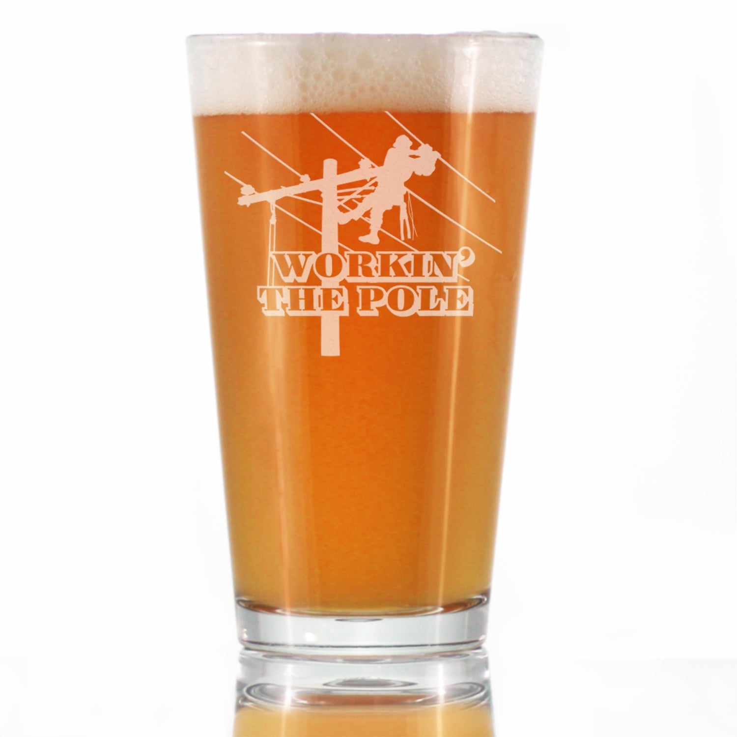 Workin&amp;#39; the Pole Engraved Pint Glass for Beer, Funny Lineworker Themed Gifts for Men and Women in the Electrical Line Workforce  - 16 oz
