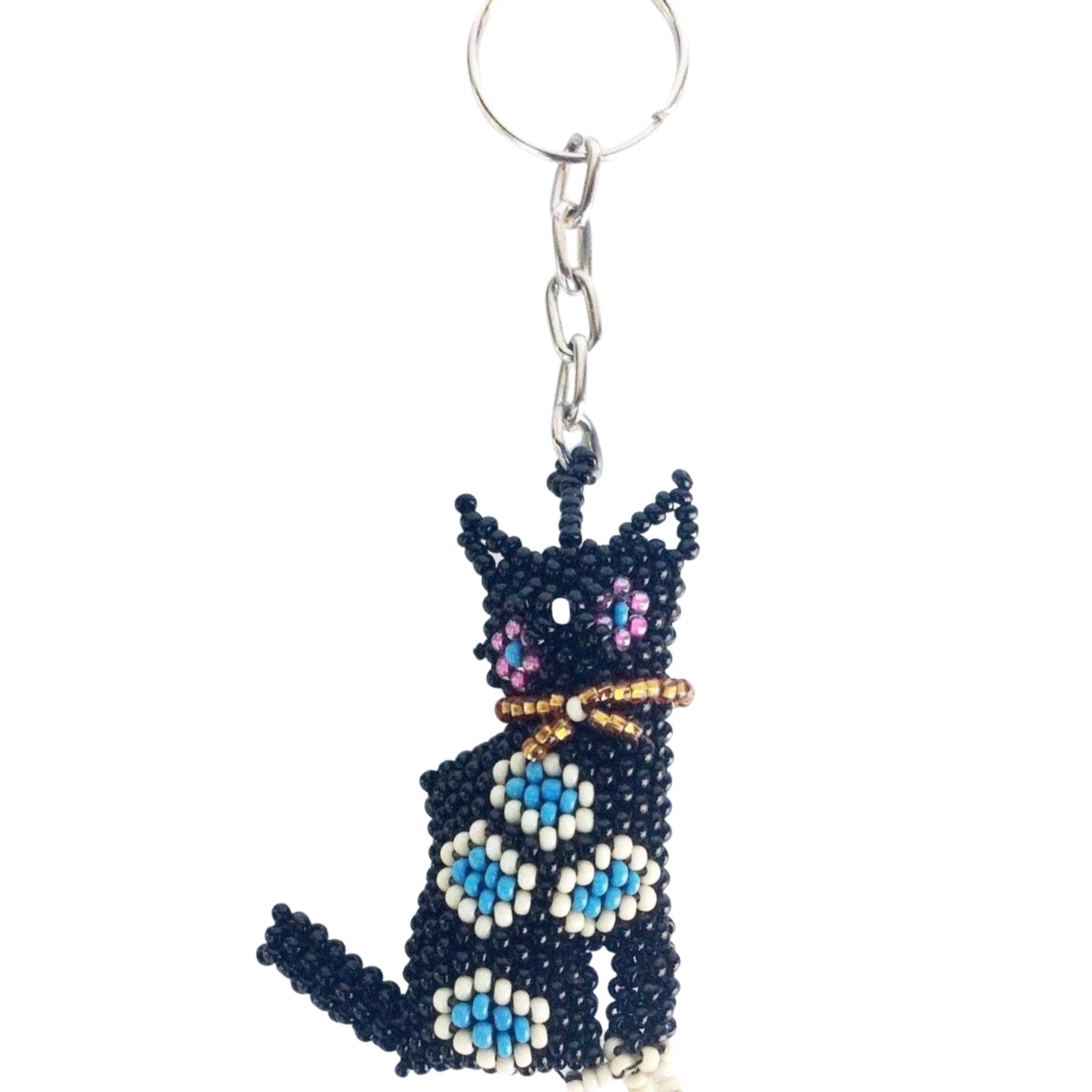 Cat Seed Bead Key Chain - Guatemala