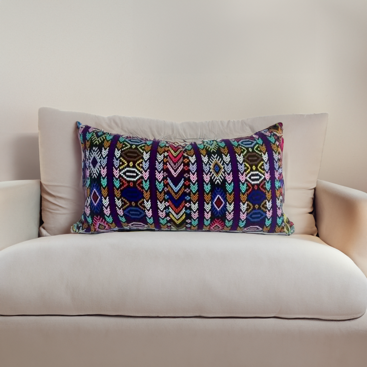 Up-cycled Pueblo Lumbar Pillow Huipil One-of-a-Kind Cover - Guatemala