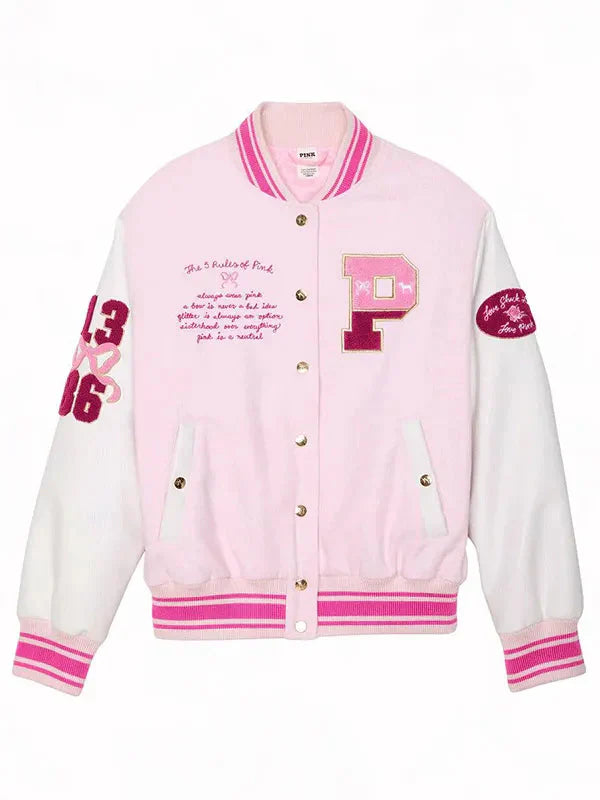 PINK x Love Shack Fancy Pink Varsity Jacket