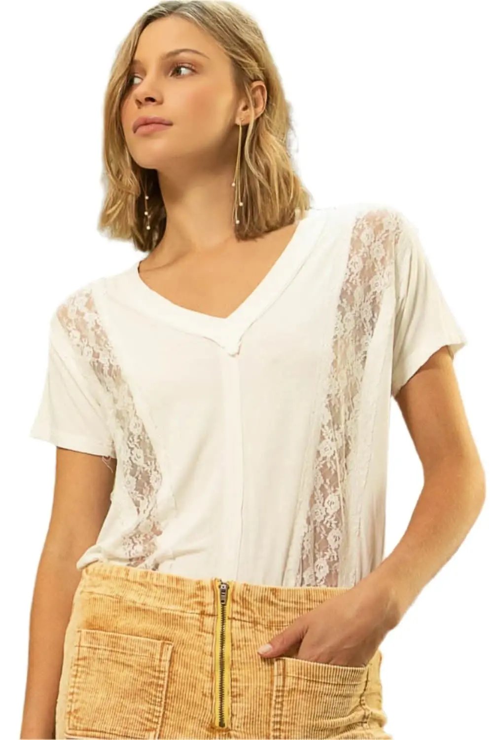 Lace V-Neck Tee - Elegant &amp;amp; Versatile Style
