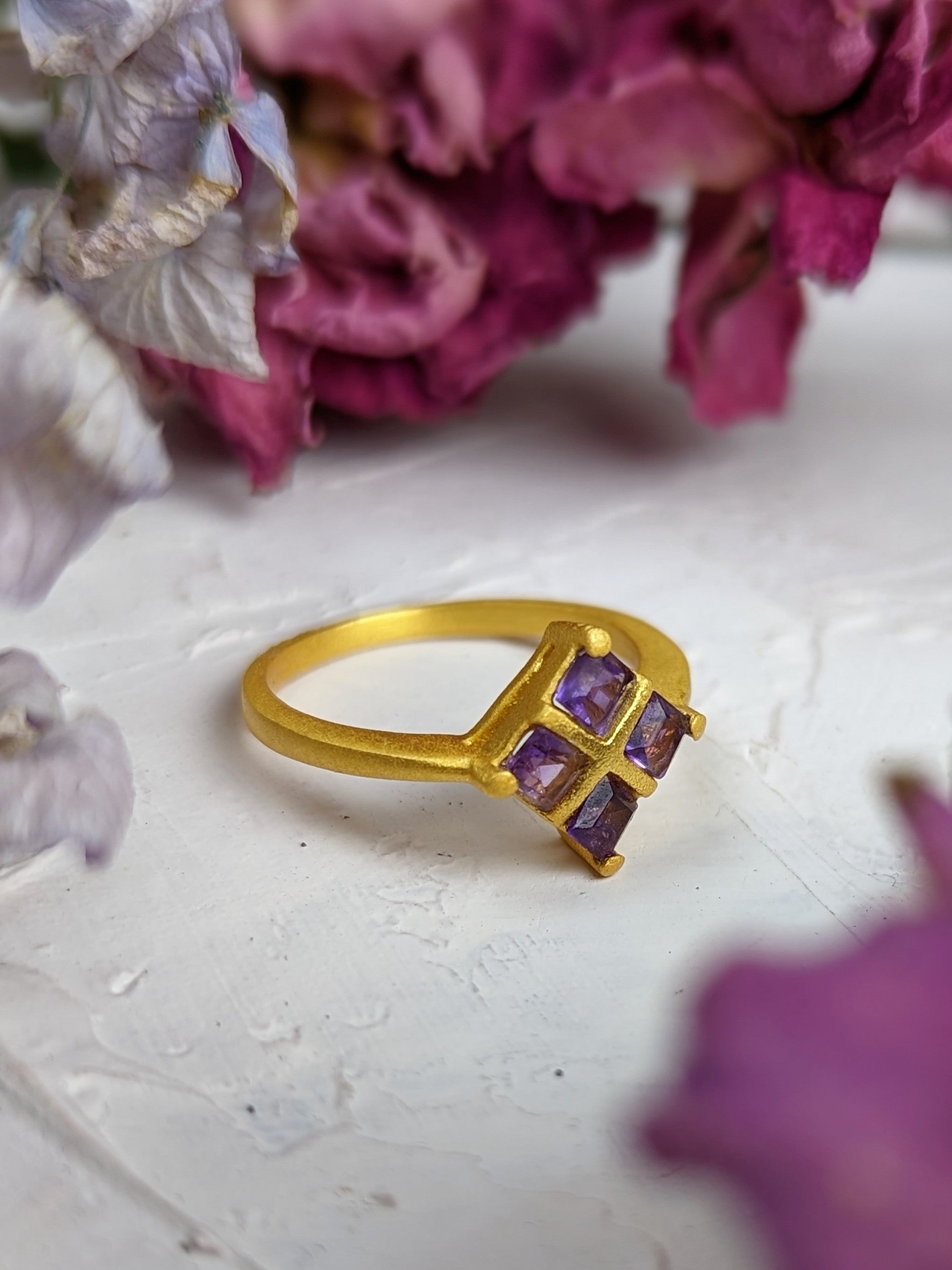 Faceted Amethyst Square Ring