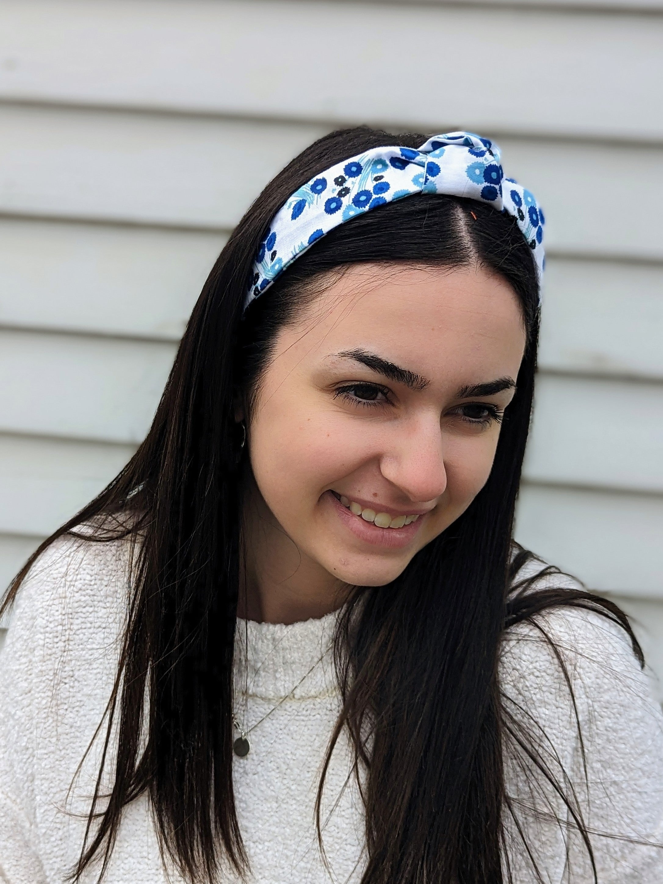 Top Knot Printed Headband - Blue Wildflowers