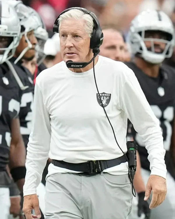 Pete Carroll NFL Preseason 2025 Raiders White Sweatshirt