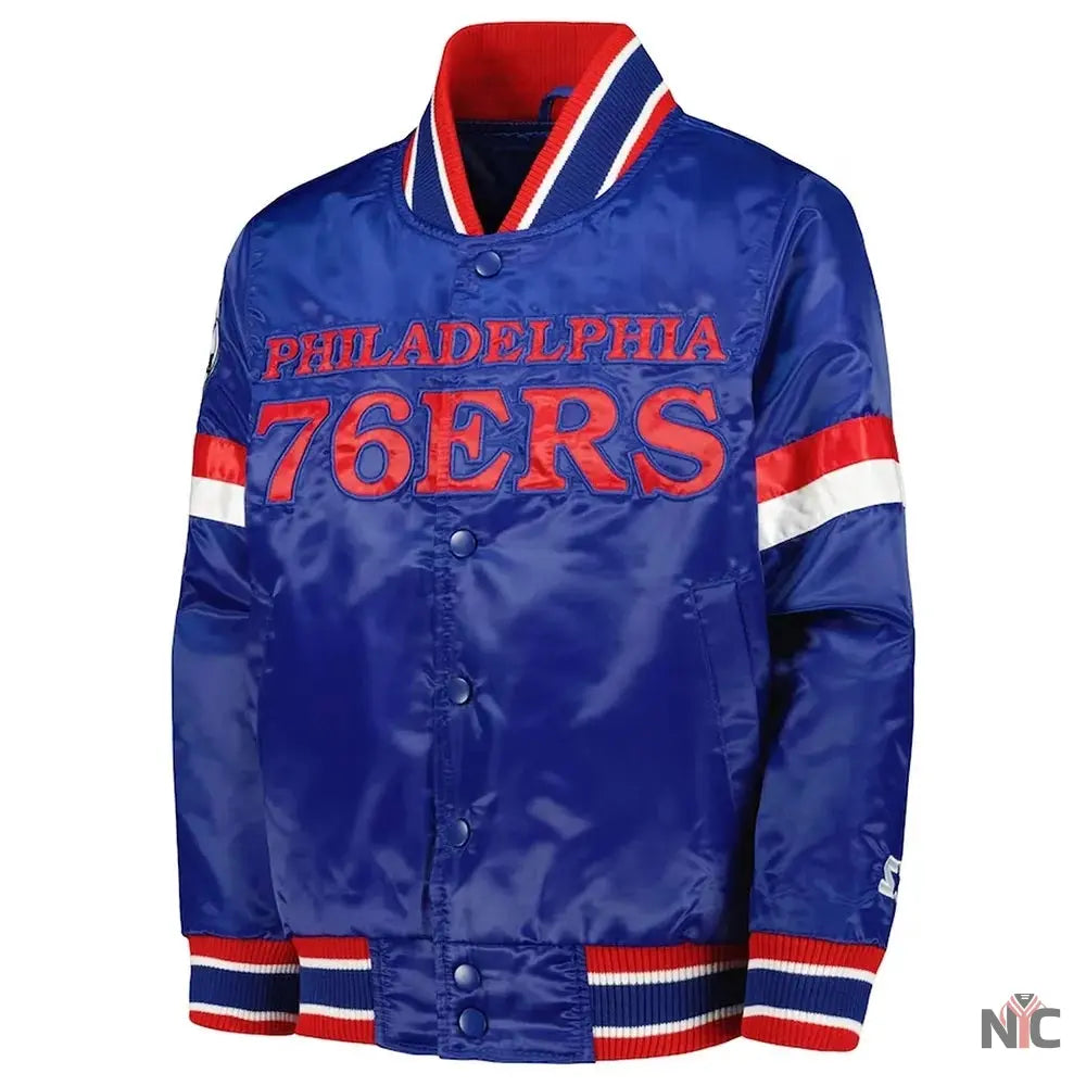 Philadelphia 76ers Home Game Royal Satin Jacket