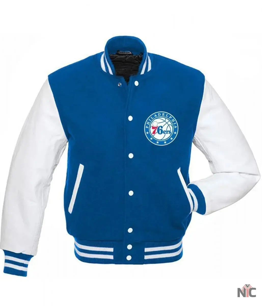 Philadelphia 76ers Letterman Blue and White Jacket