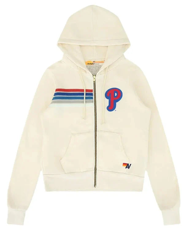 Philadelphia Phillies Aviator Nation x MLB Cream Five Stripe Hoodie