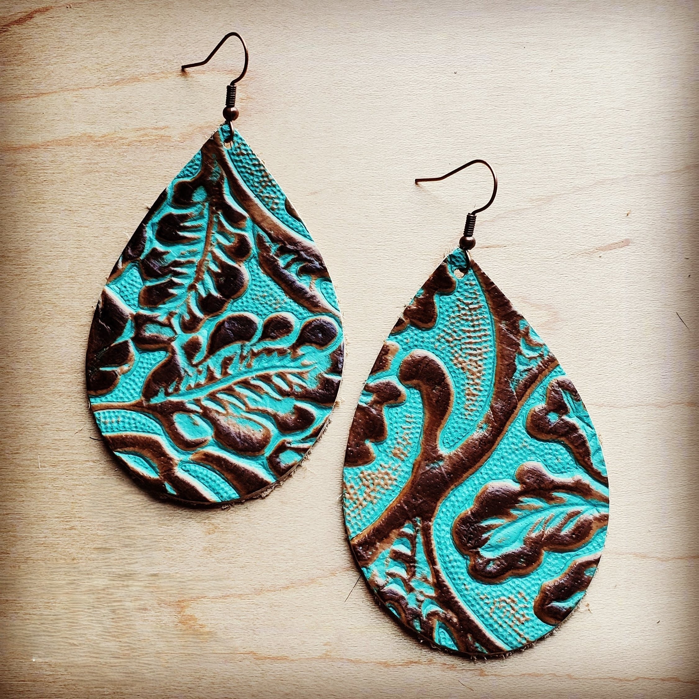 Leather Teardrop Earrings in Cowboy Turquoise 203b