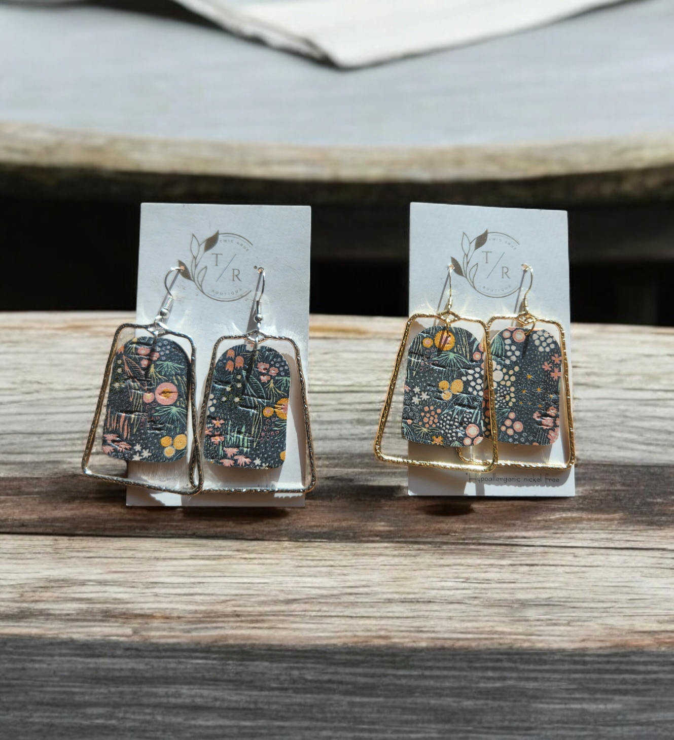 Chloe| Floral leather statement earring