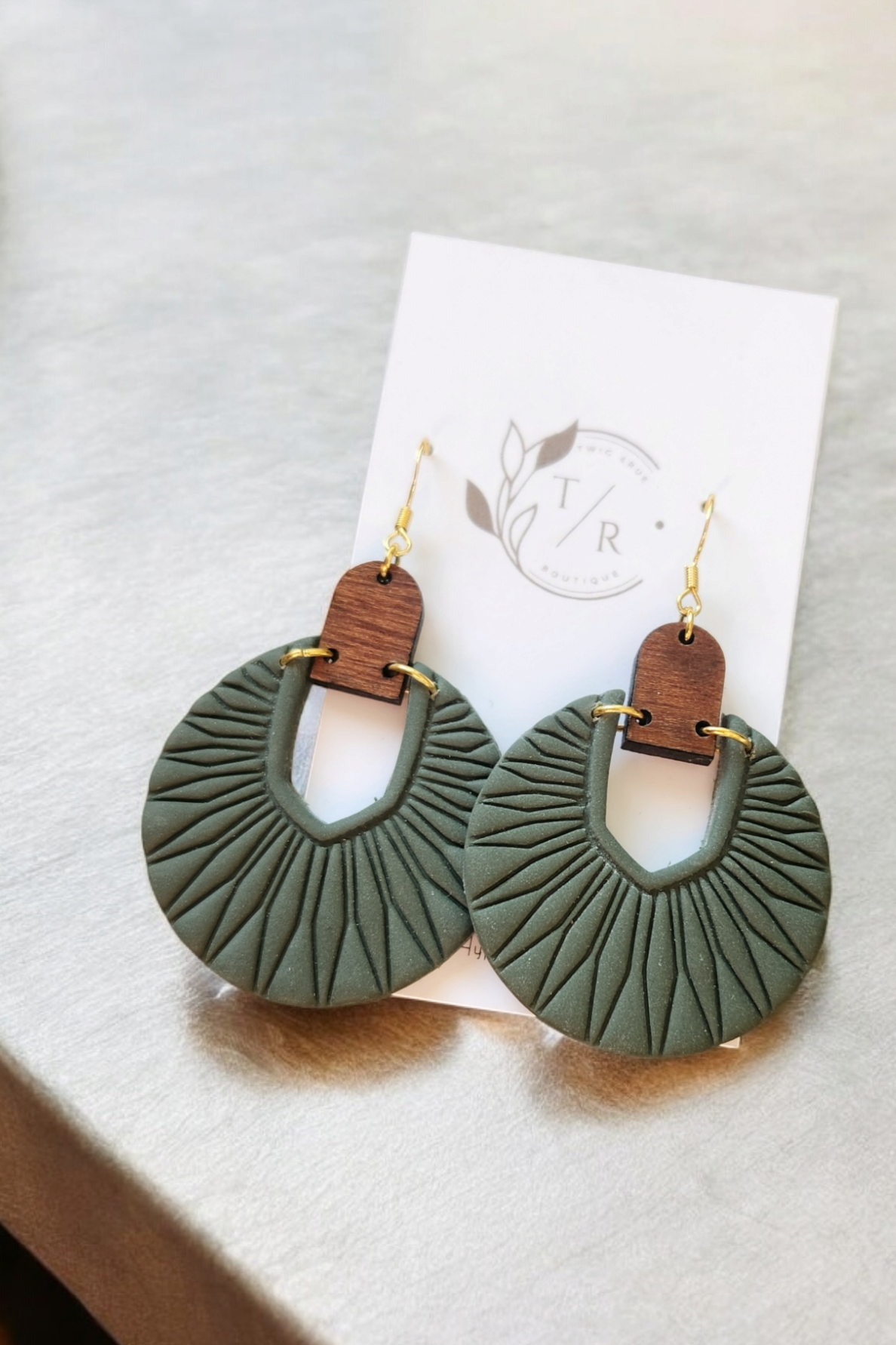 Luna| Embossed Clay & Wood statement earring