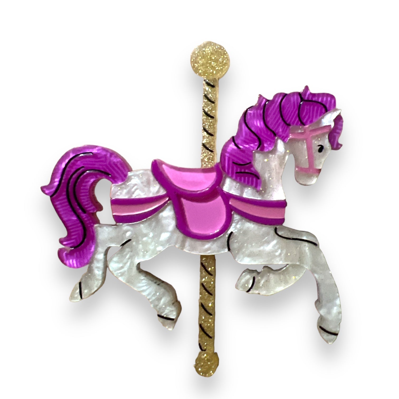 Funfair Carousel Horse Acrylic Brooch by Lipstick &amp;amp; Chrome x Makokot