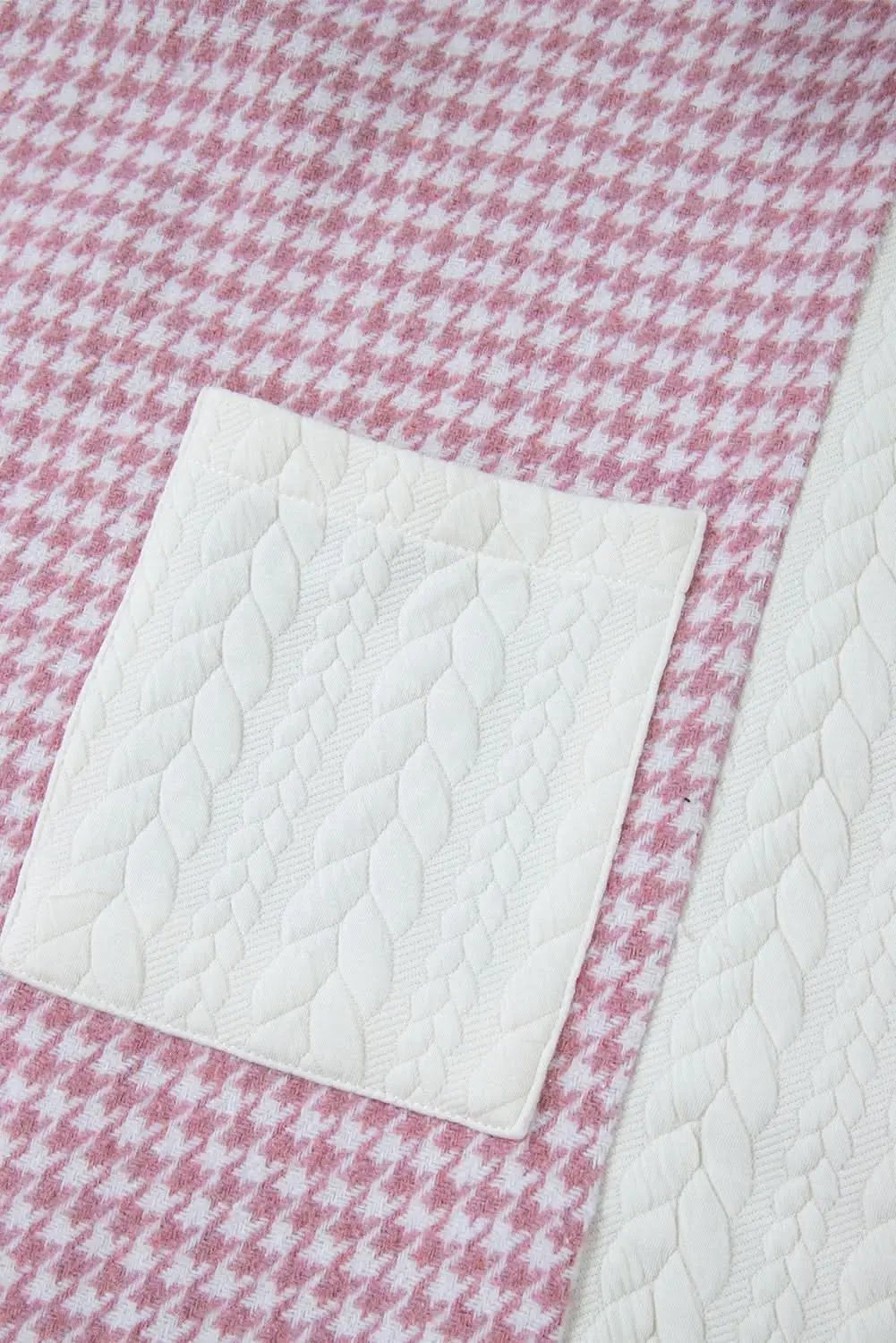 Love Salve Pink Houndstooth Women&#39;s Shacket: Casual Chic Color Contrast Textured Patchwork