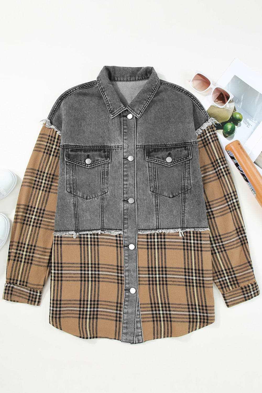 Plaid Denim Jacket - Raw Hem