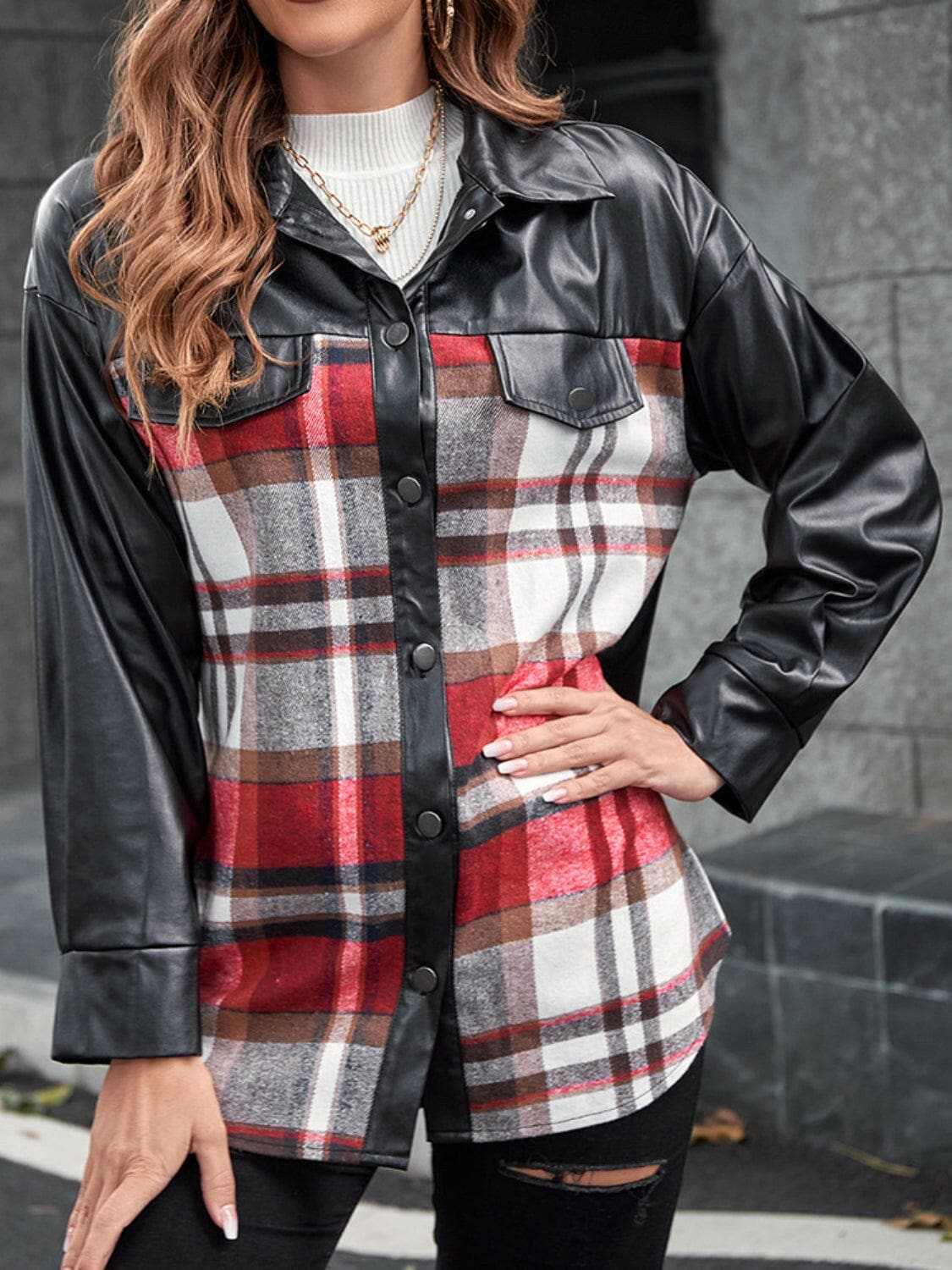 Trendsi Plaid oversized jacket - dropped shoulders