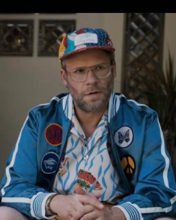 Platonic Seth Rogen Blue Satin Jacket