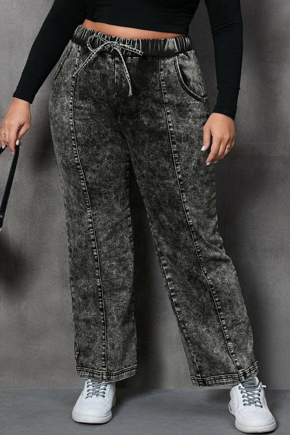Plus size adjustable drawstring jeans