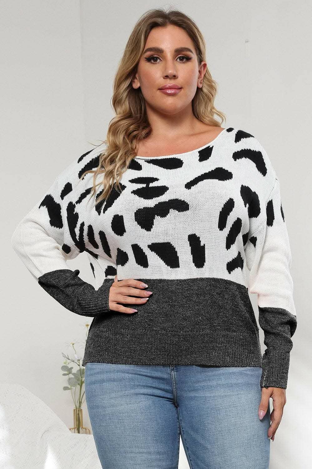 Trendsi Plus size leopard print sweater