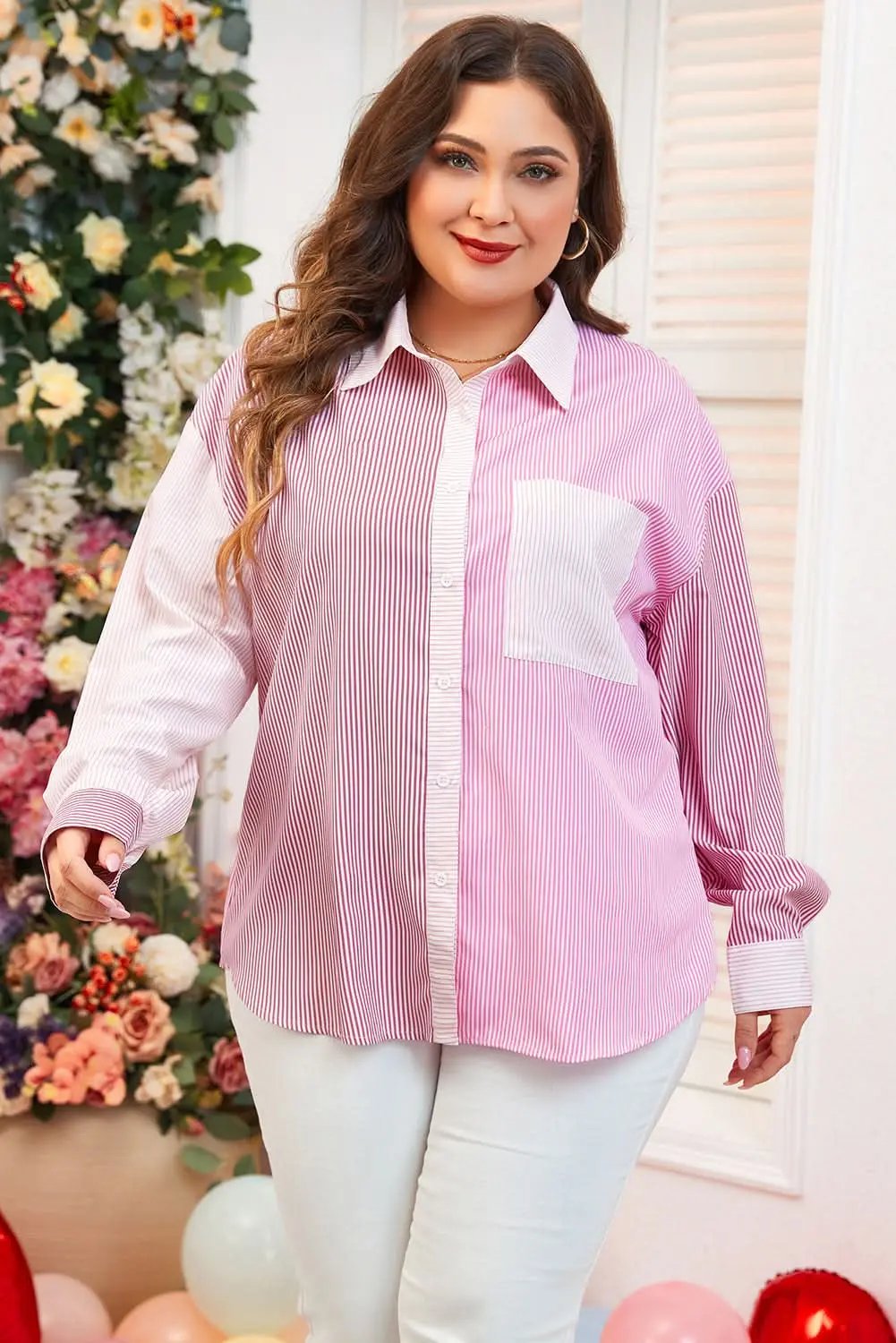 Love Salve Pink Striped Top Women&amp;#39;s Daily Wear Shirt Southern Belle Style, Spring