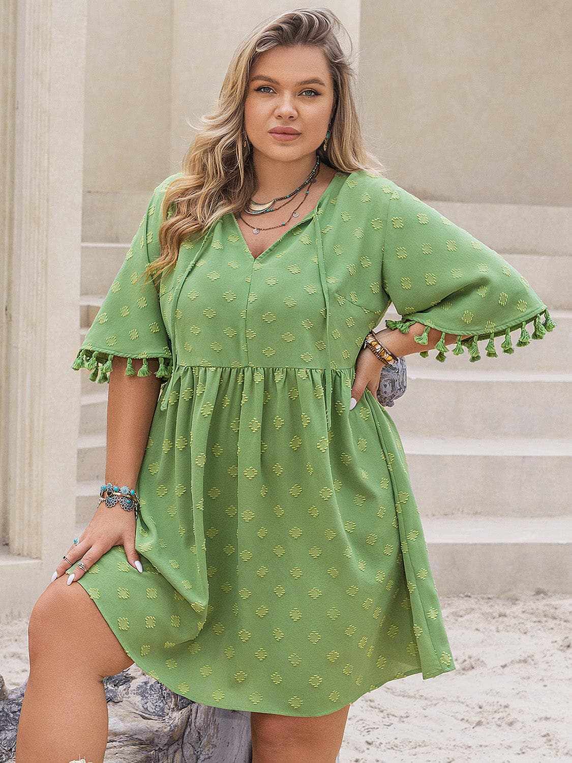 Trendsi Plus size tassel mini dress