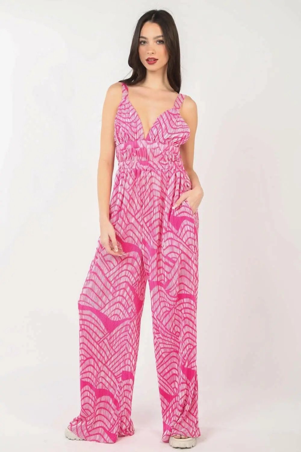 Trendsi Printed Jumpsuit Women&amp;#39;s Casual Wide Leg Sleeveless Style Comfortable
