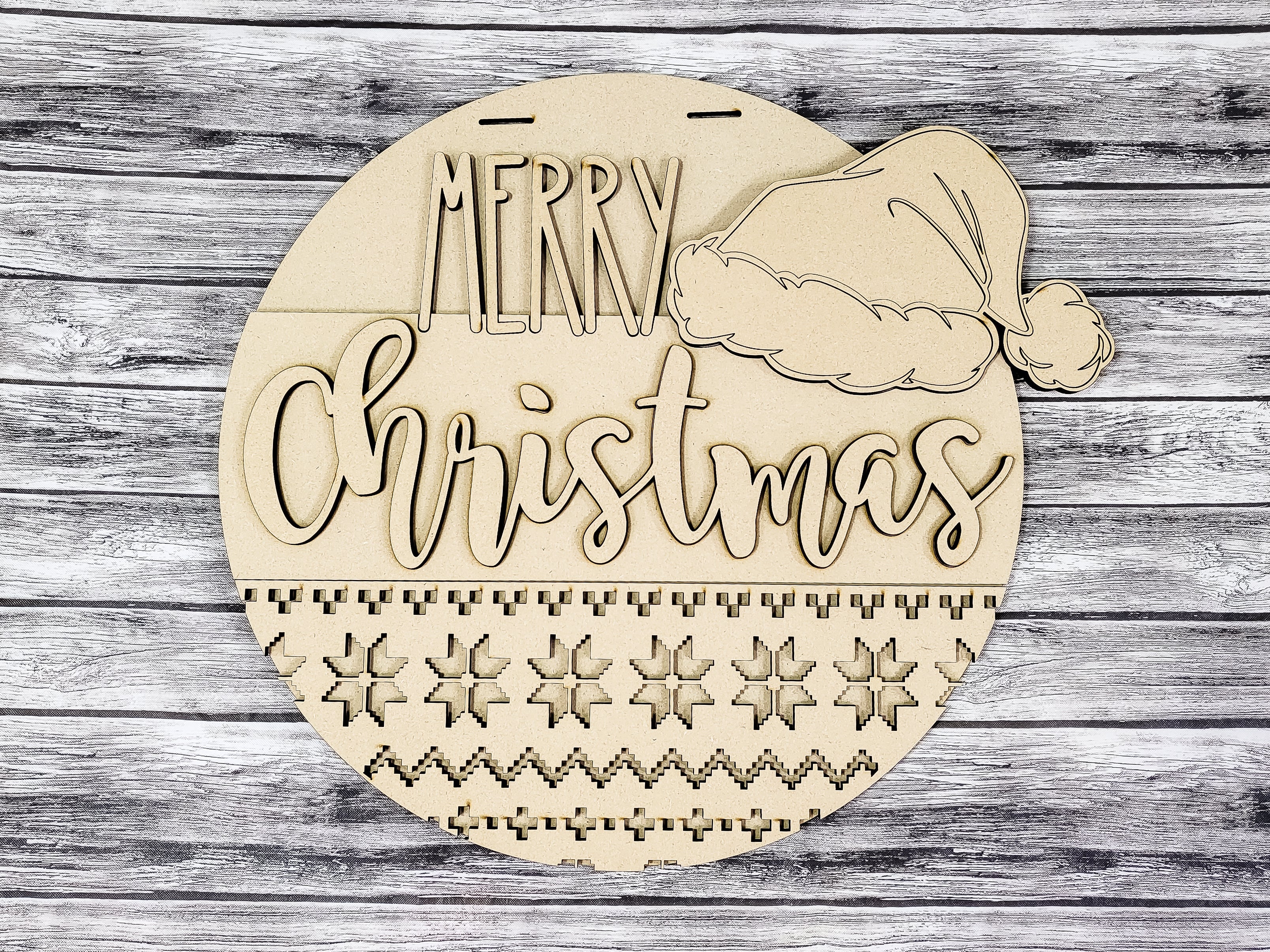 Merry Christmas Santa Hat and Sweater Door Hanger Unfinished Kit