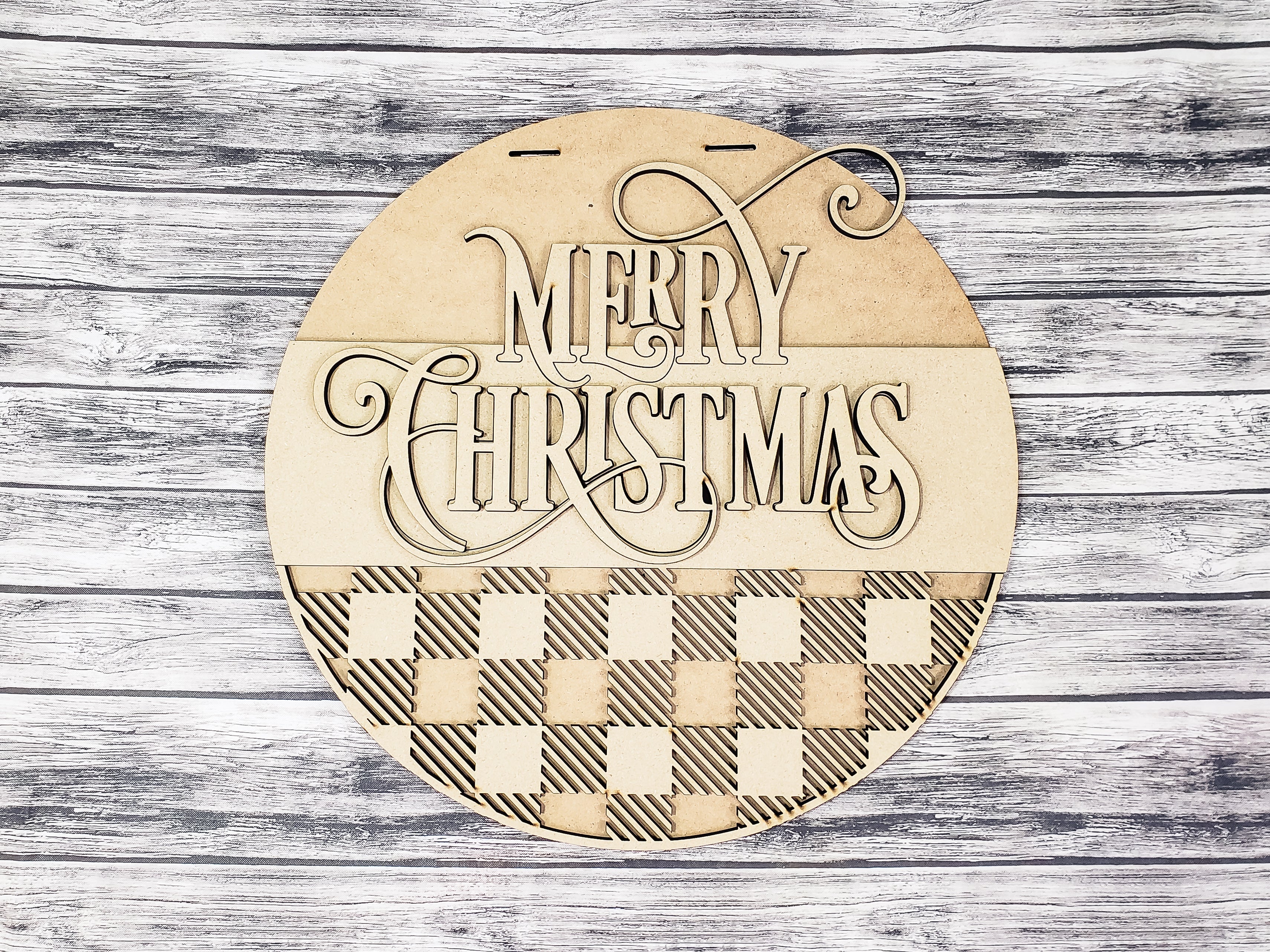 Merry Christmas Buffalo Plaid Door Hanger Unfinished Kit