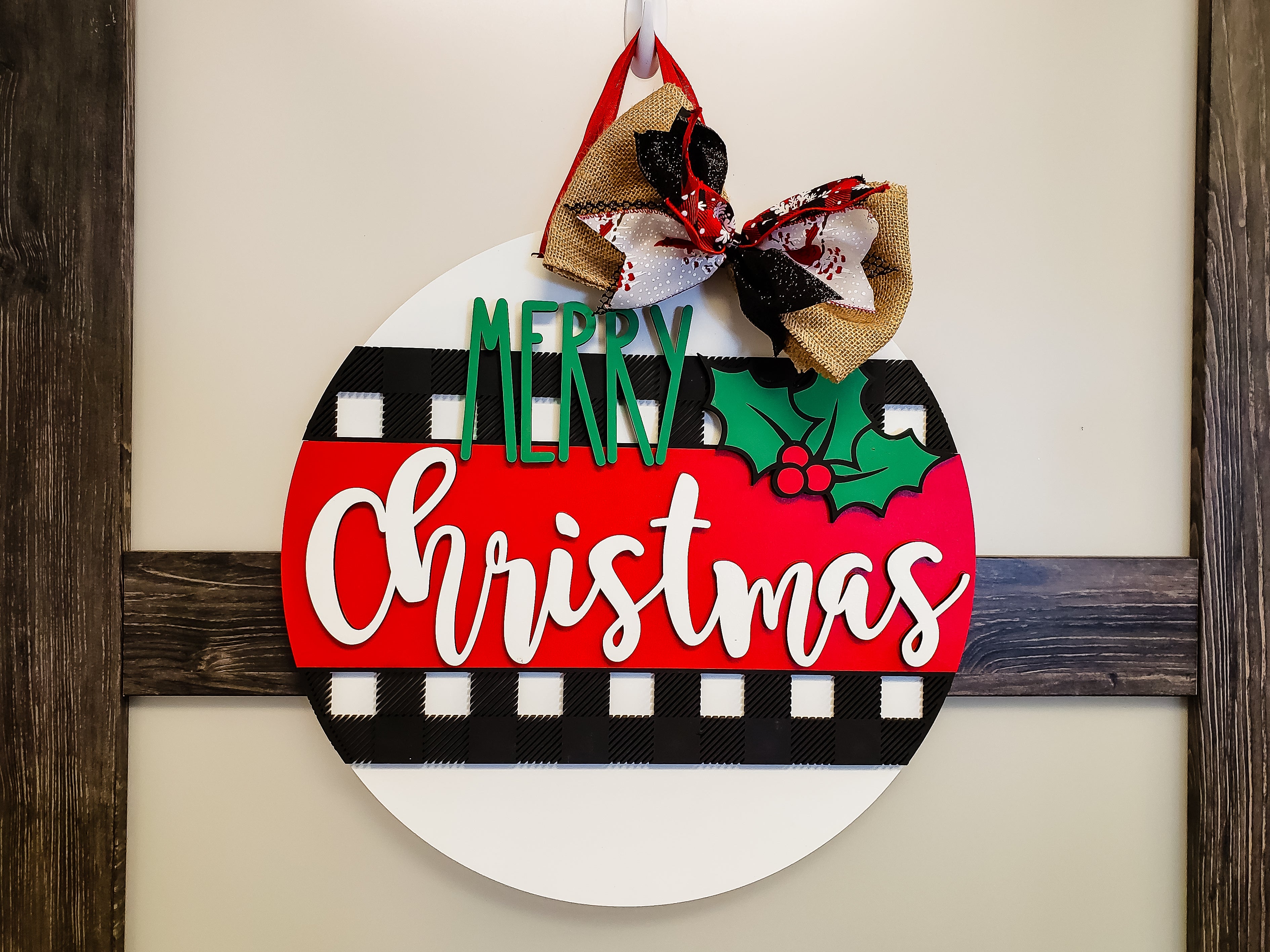 MERRY Christmas Holly Buffalo Plaid - Black