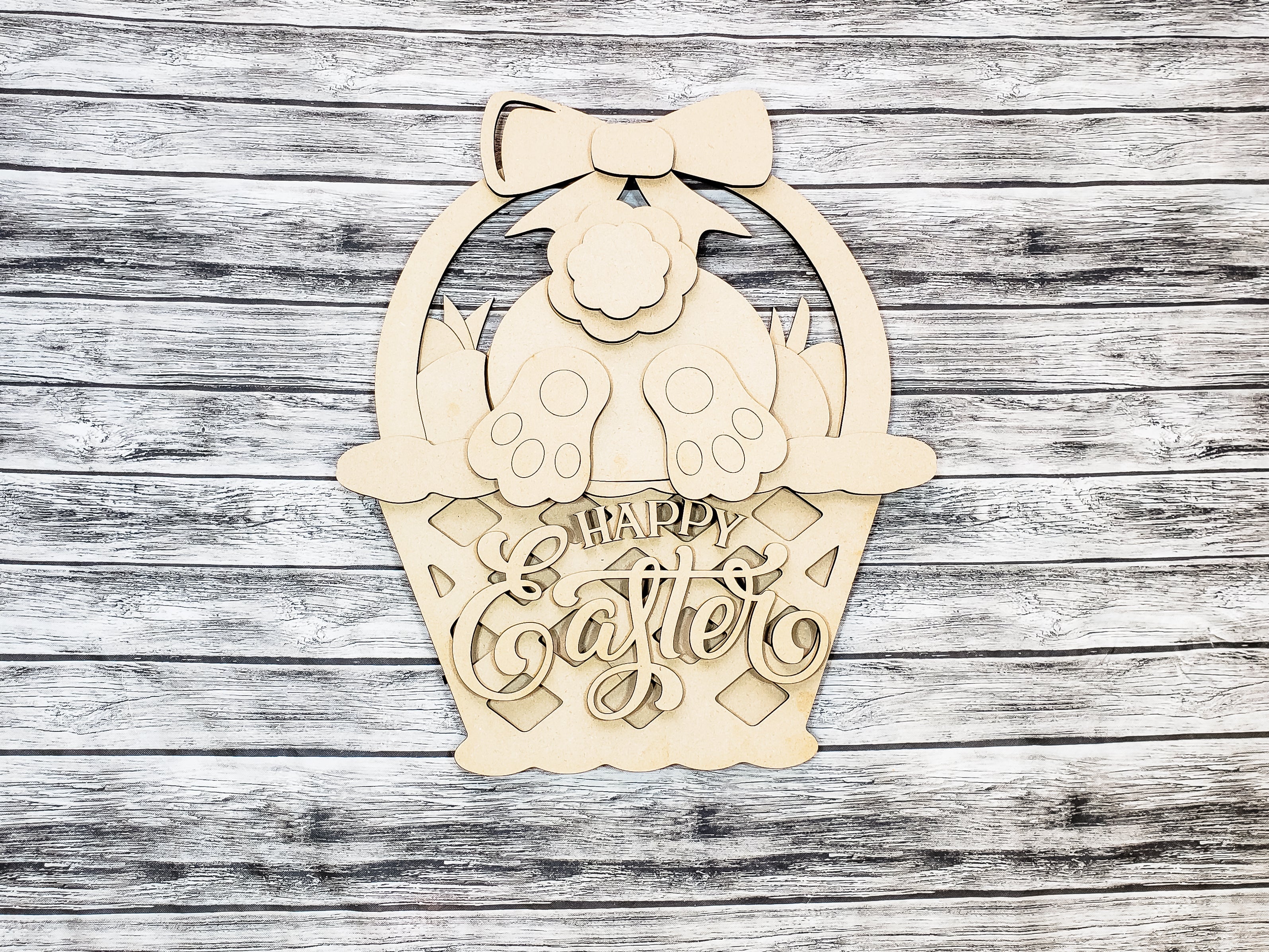 Hello Easter Bunny Butt Basket Door Hanger Unfinished Kit