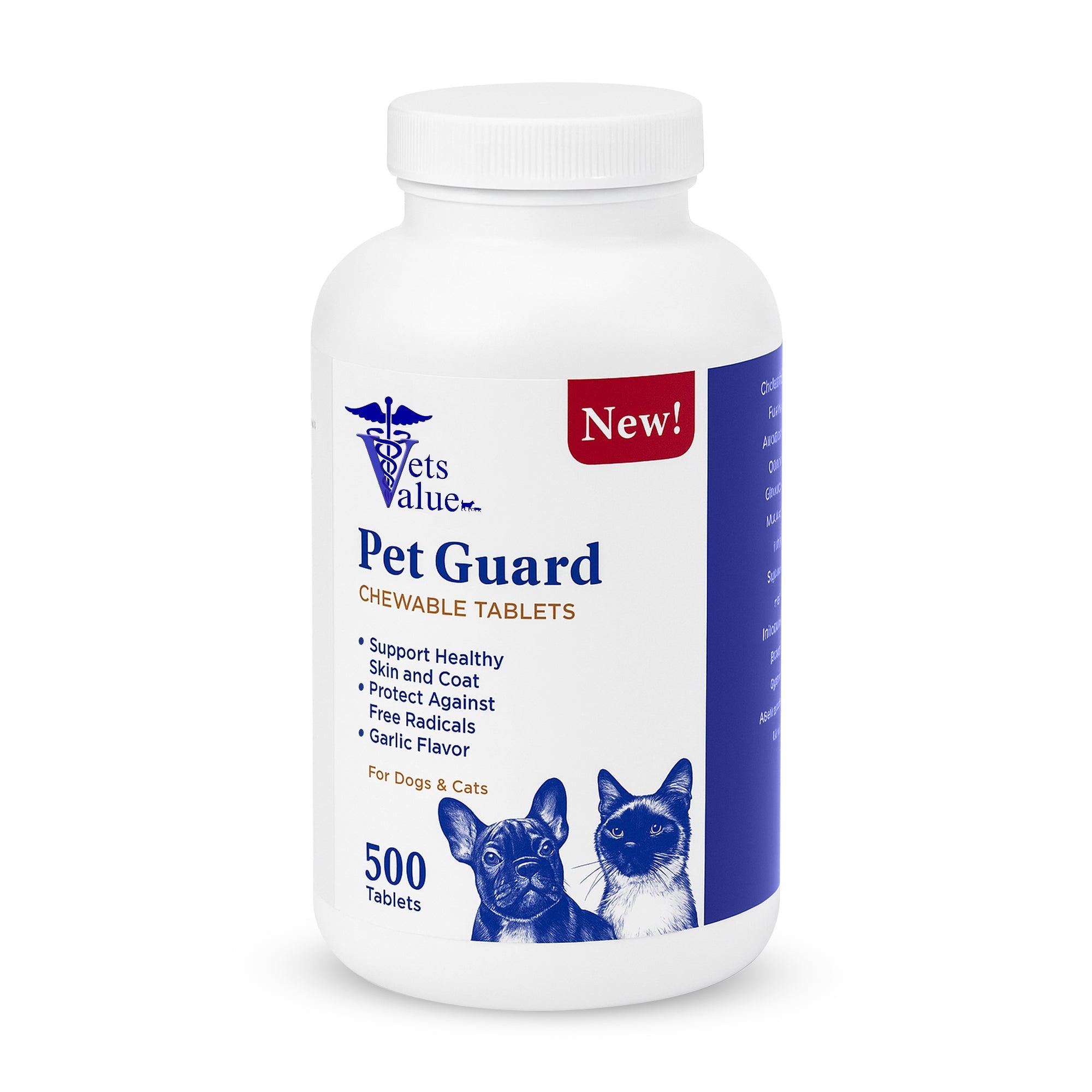 Pet Guard Chewable Tablets for Dogs and Cats – Helps Maintain Healthy Skin and Coat, Garlic Flavor - 500 Count- Natural Flea &amp;amp; Tick