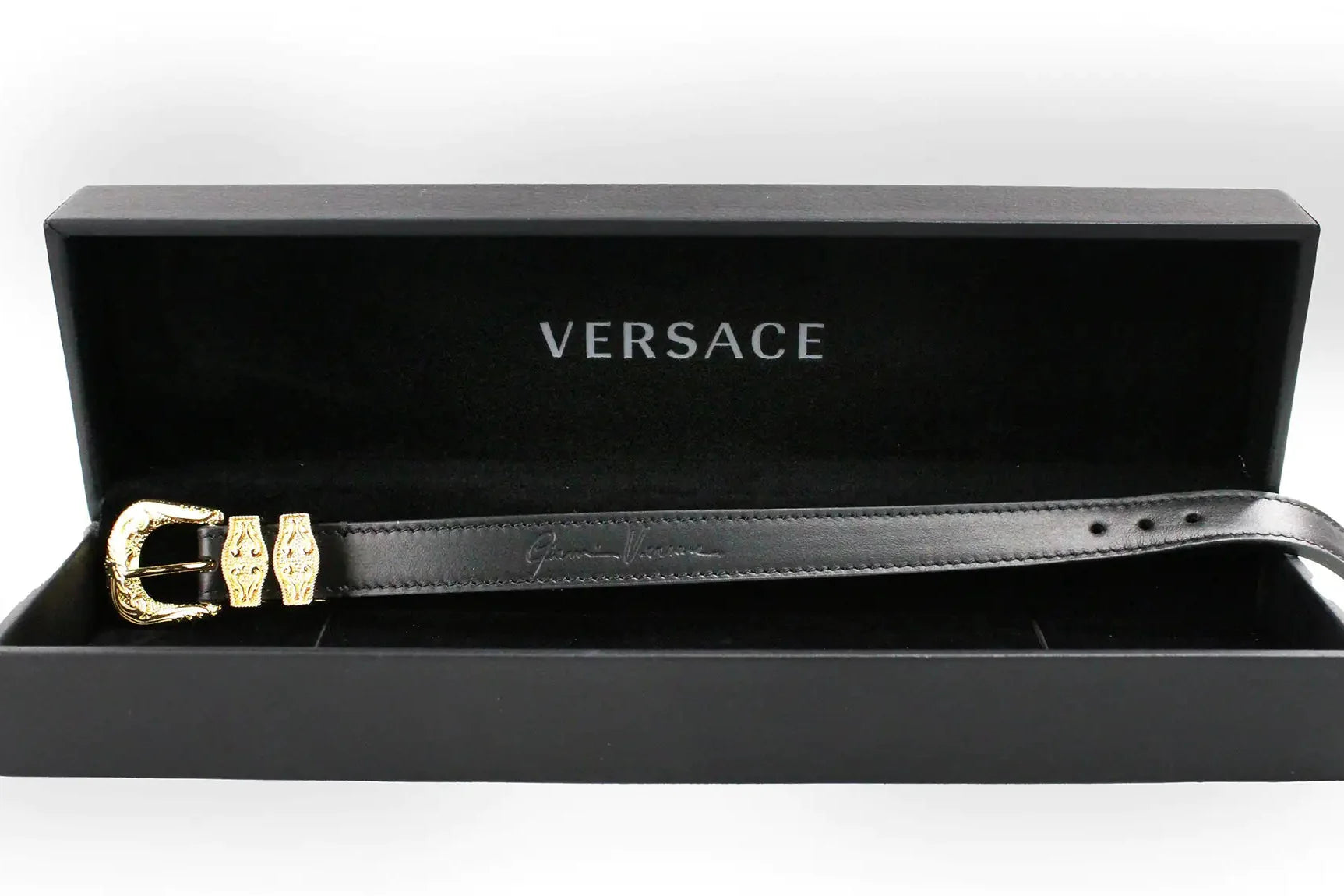 Style Loft Collection x Versace Medusa Western Black Leather Gold Brass Buckle Bracelet