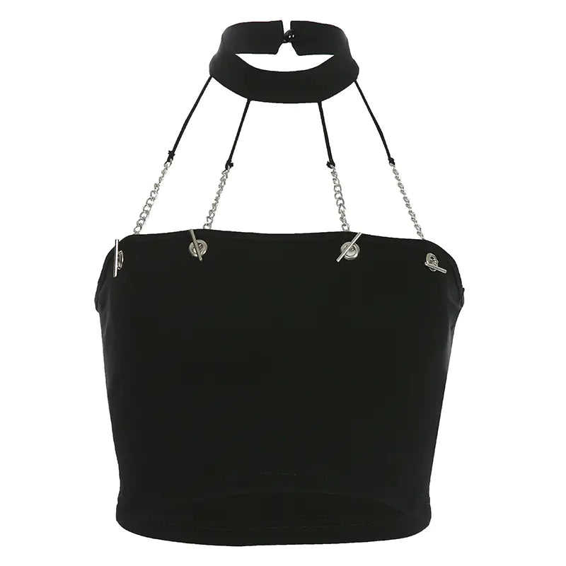 Style Loft Collection Boss Chicks Only Metallic Chain Crop Top