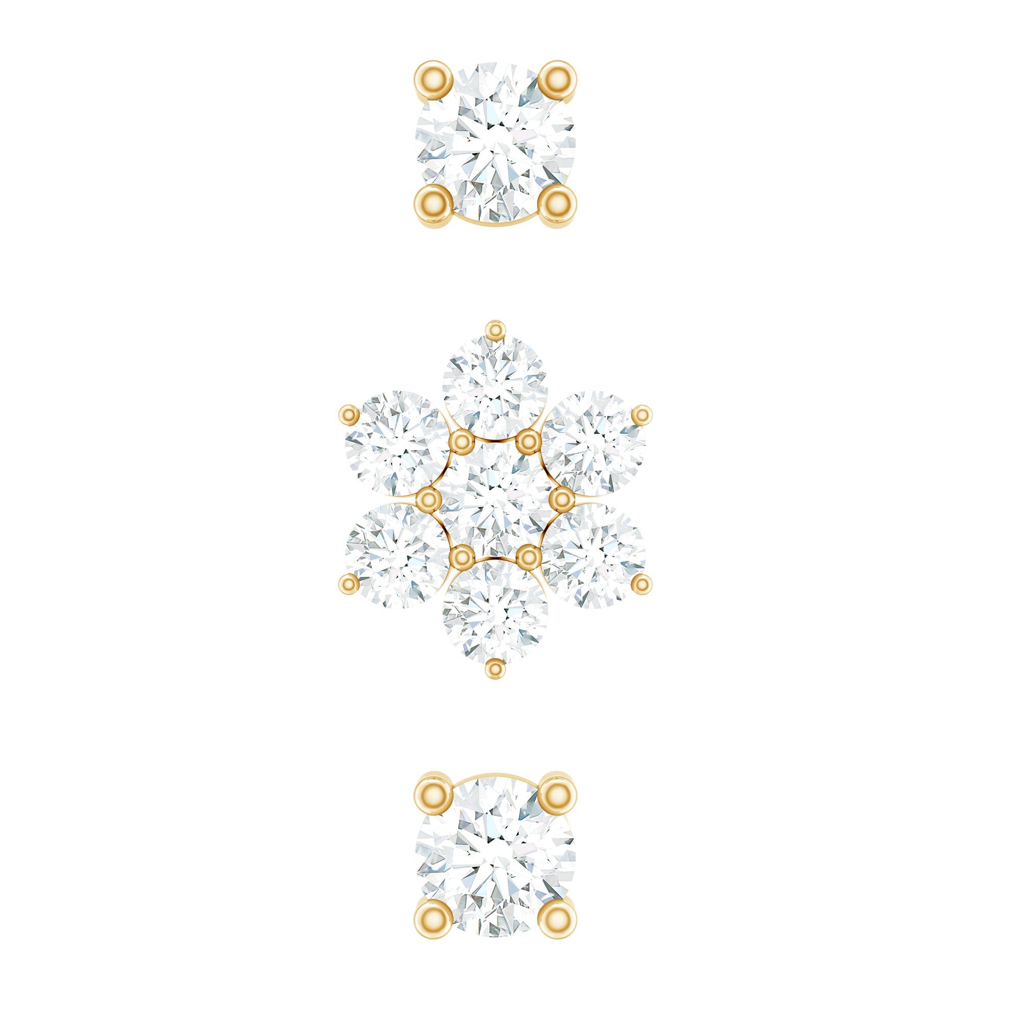 Moissanite Flower Triple Earrings Set for Cartilage Piercing