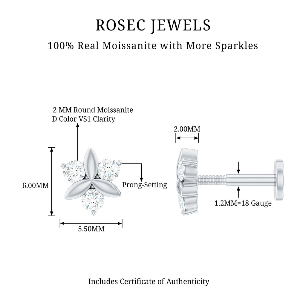 Round Moissanite Flower Cartilage Earring in Gold
