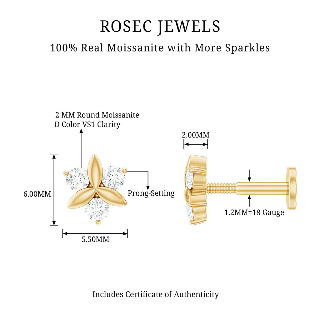 Round Moissanite Flower Cartilage Earring in Gold