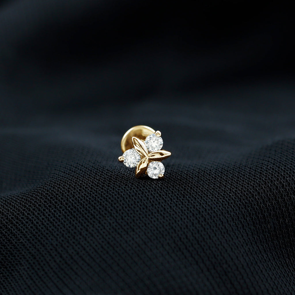 Round Moissanite Flower Cartilage Earring in Gold
