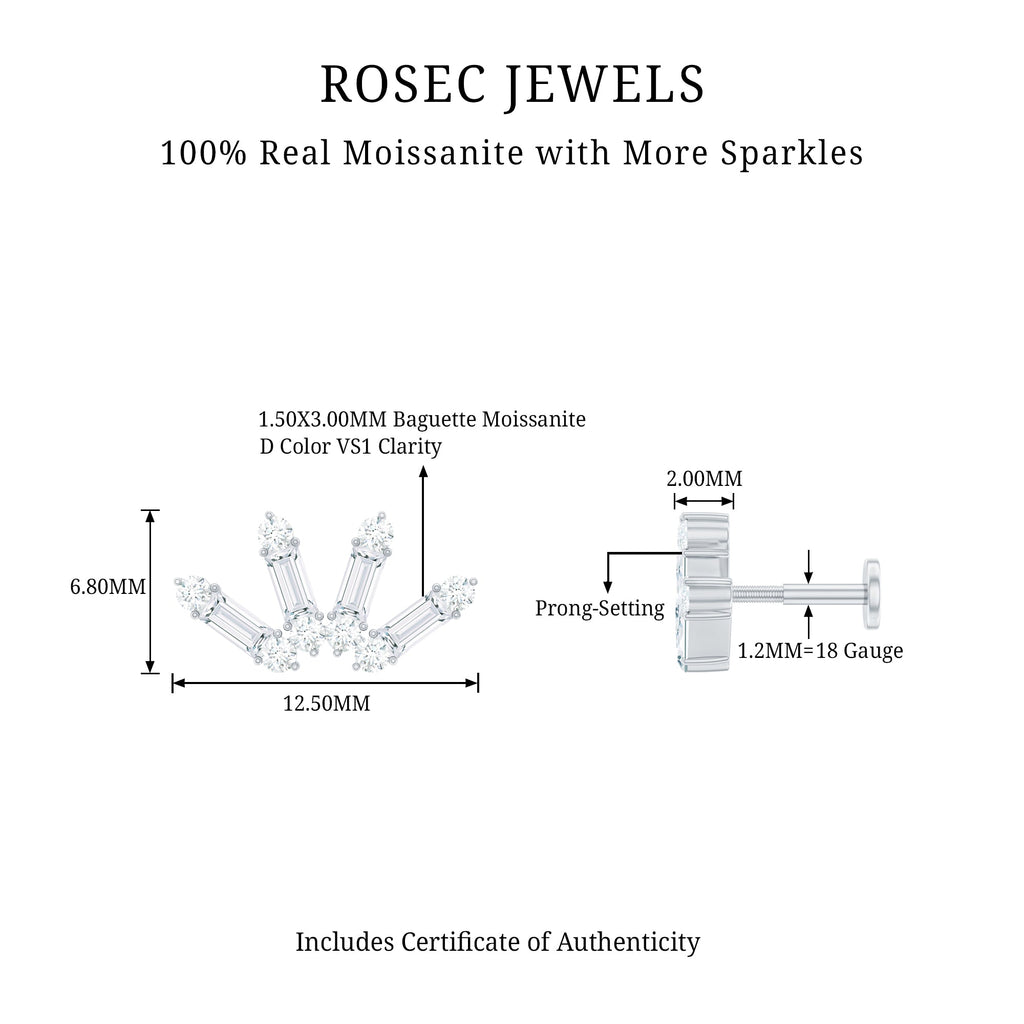 Baguette Moissanite Curved Cartilage Earring